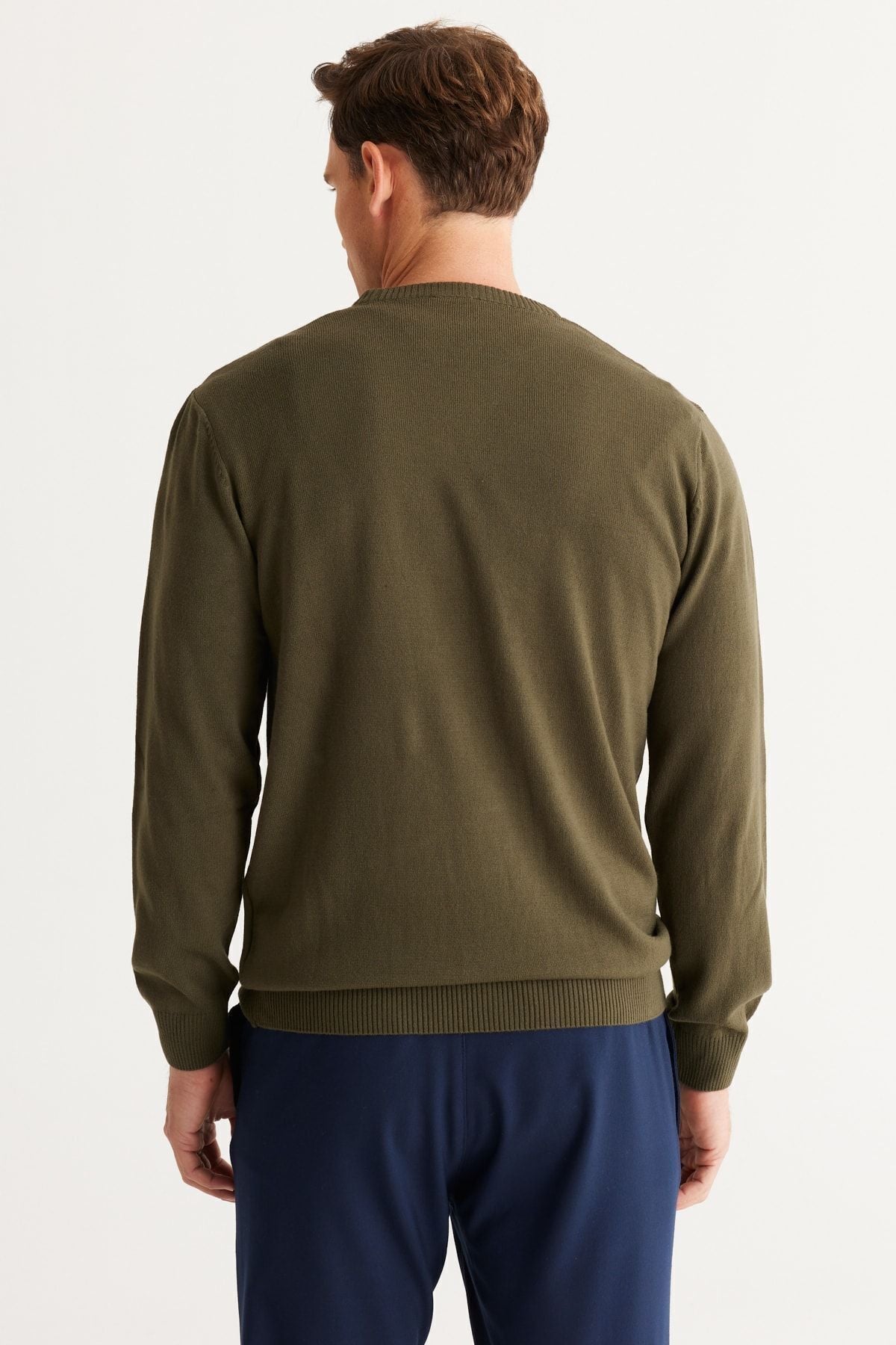 Men's Khaki Flashing Anti-Pilling Standard Fit Normal Normal Cut Bicycle Biller Knitwear Sweater