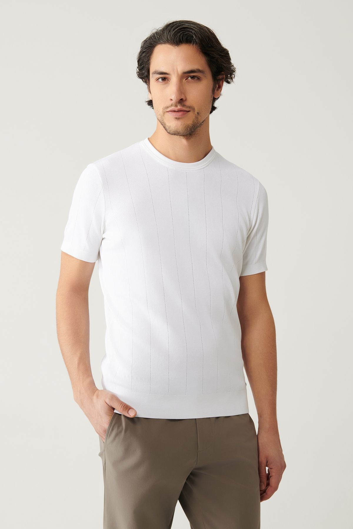 Men's Ecru Bicycle Collar Offer Triko T-Shirt A41y5058