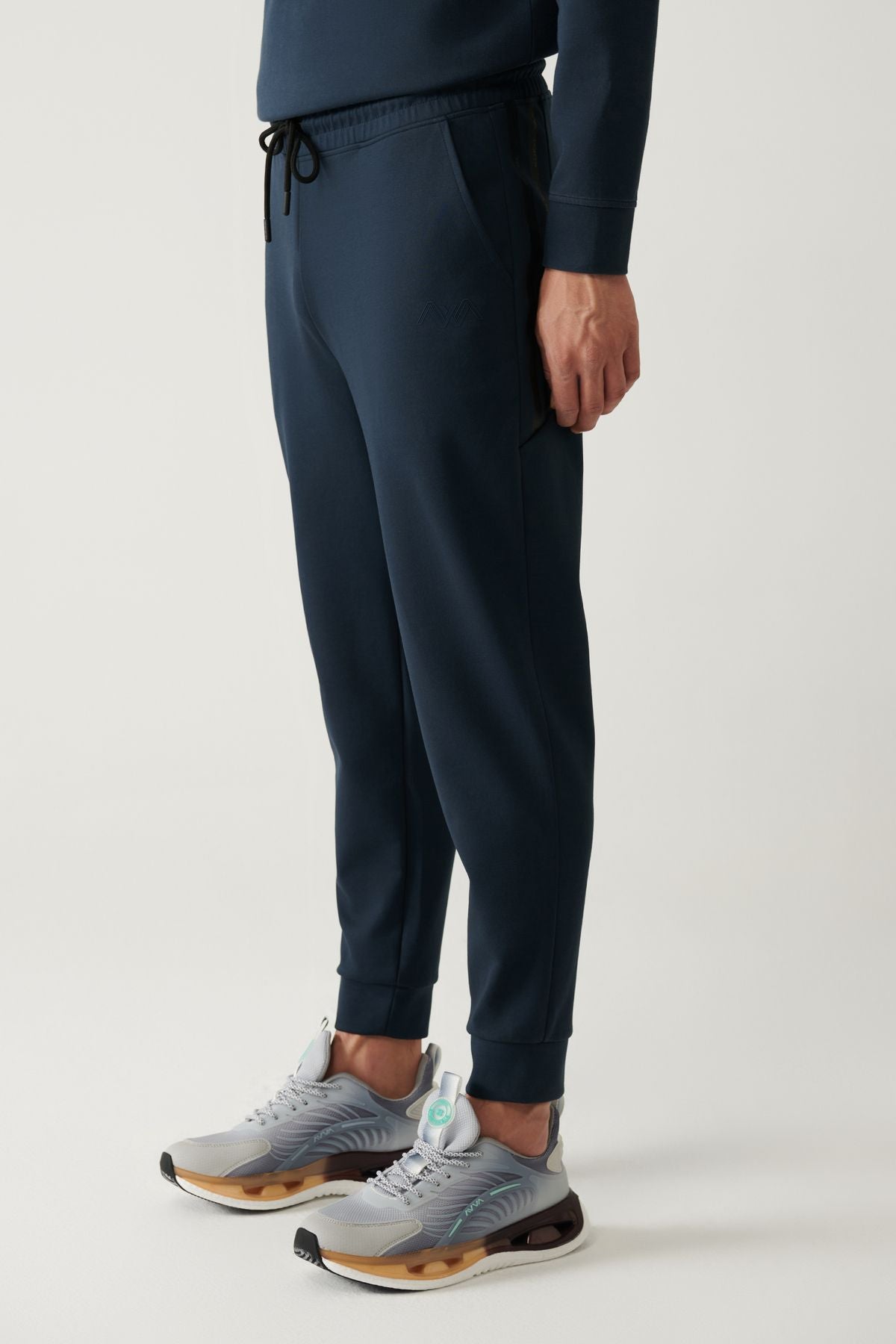 Men's navy blue interlok waist laced cotton tracksuits six A41y3408