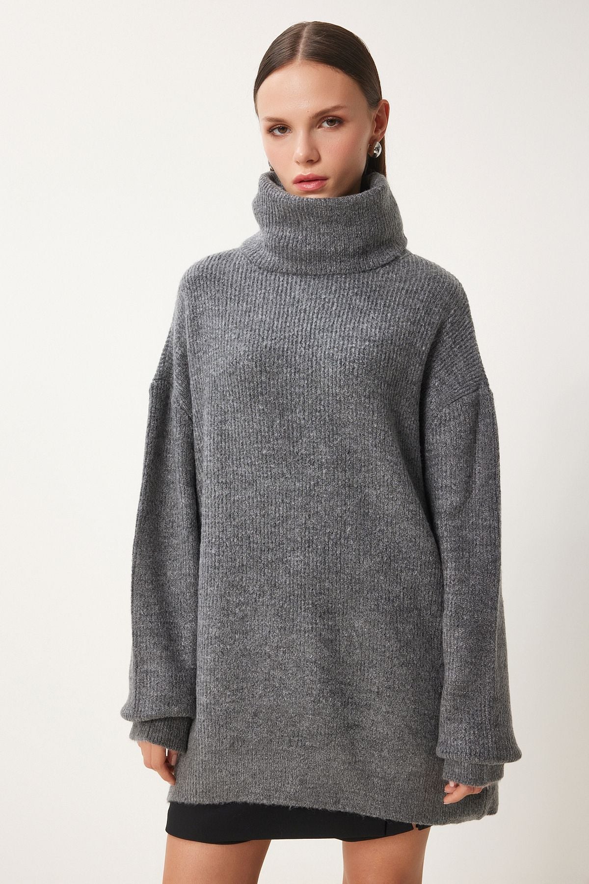 Female anthracit fisherman collar Long knitwear sweater MX00107