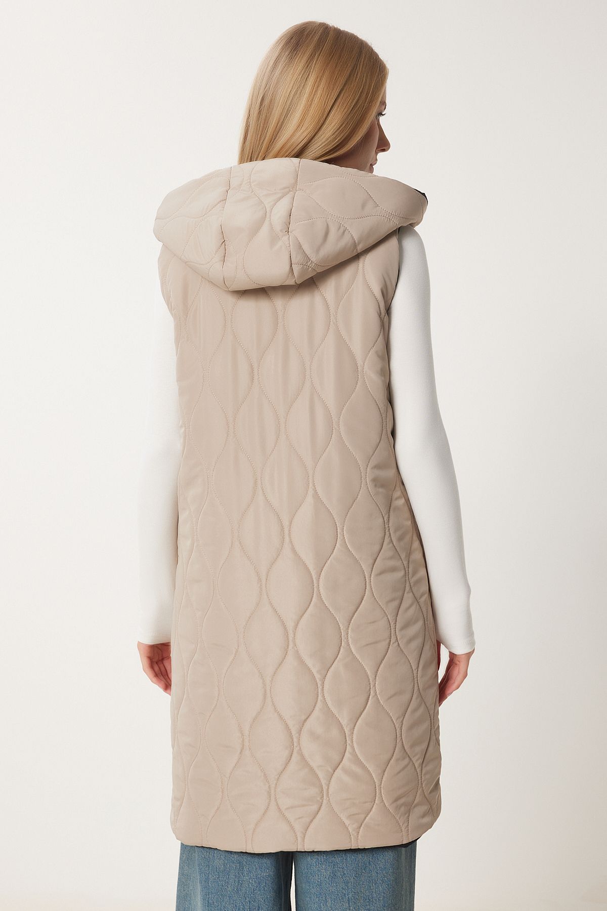 Female black beige hooded double -sided swelling vest NT00437