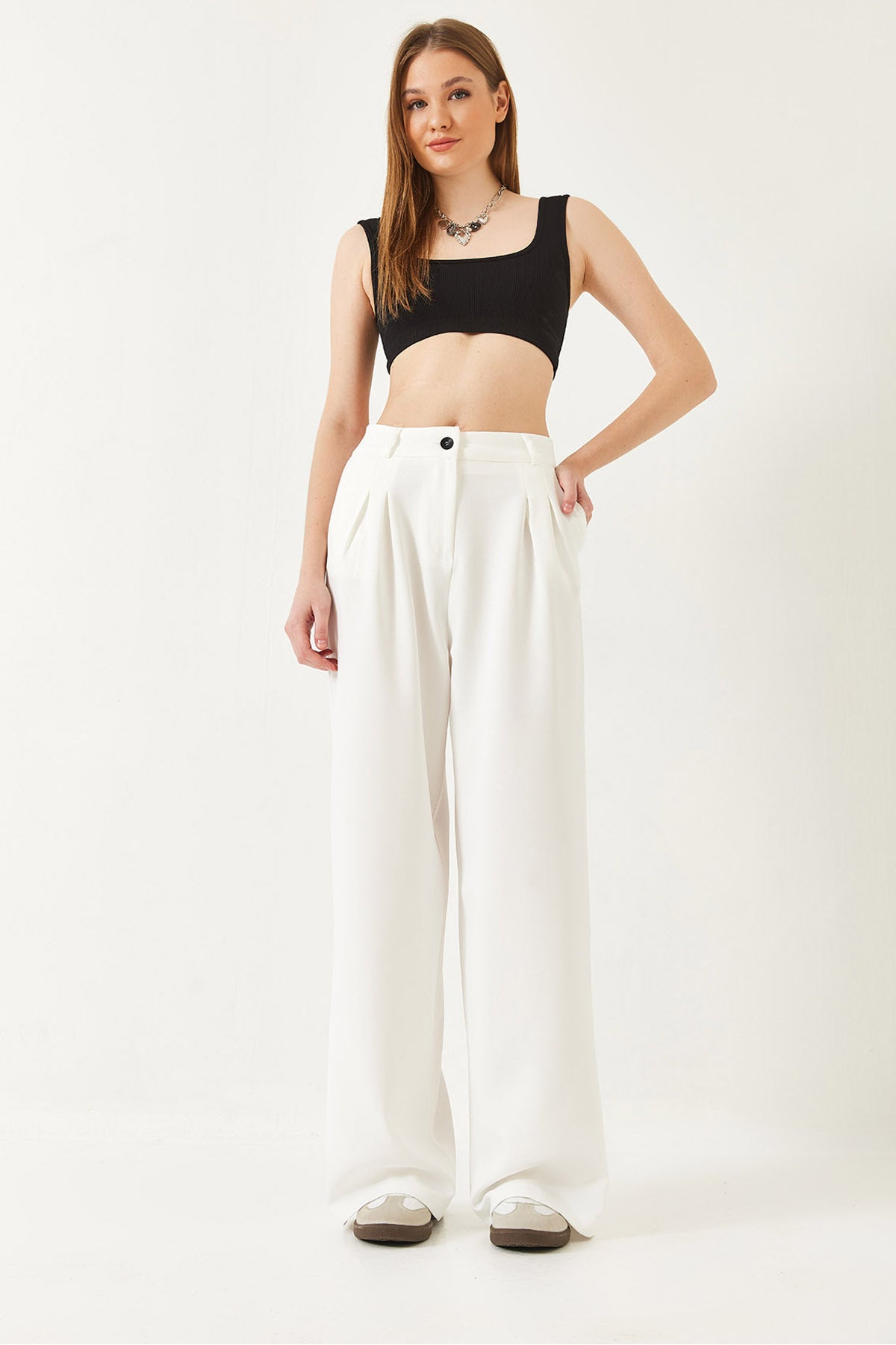 Women's Wide Leg Masculine Woven Trousers 60271019