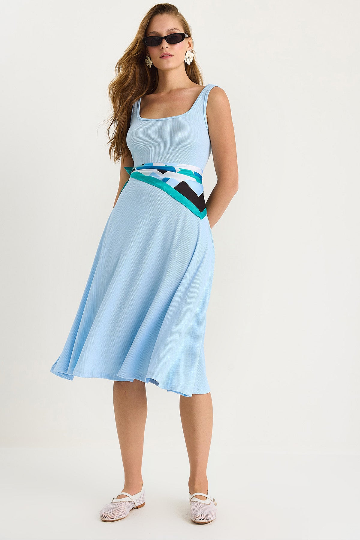 Women's U-Neck Strap Ribbed Flared Dress 477 60283393