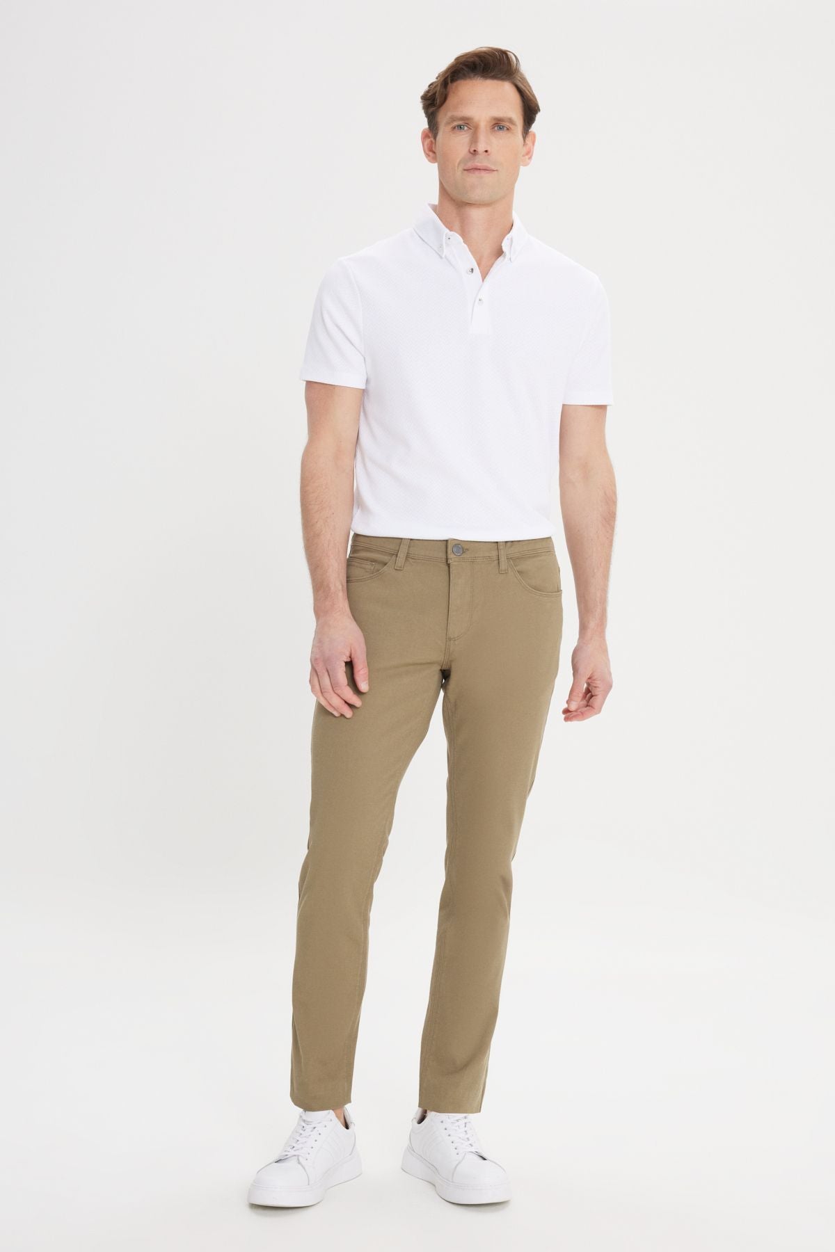 Men's Green Slim Fit Narrow Cut 5 Pocket Amelor Flexible Pants