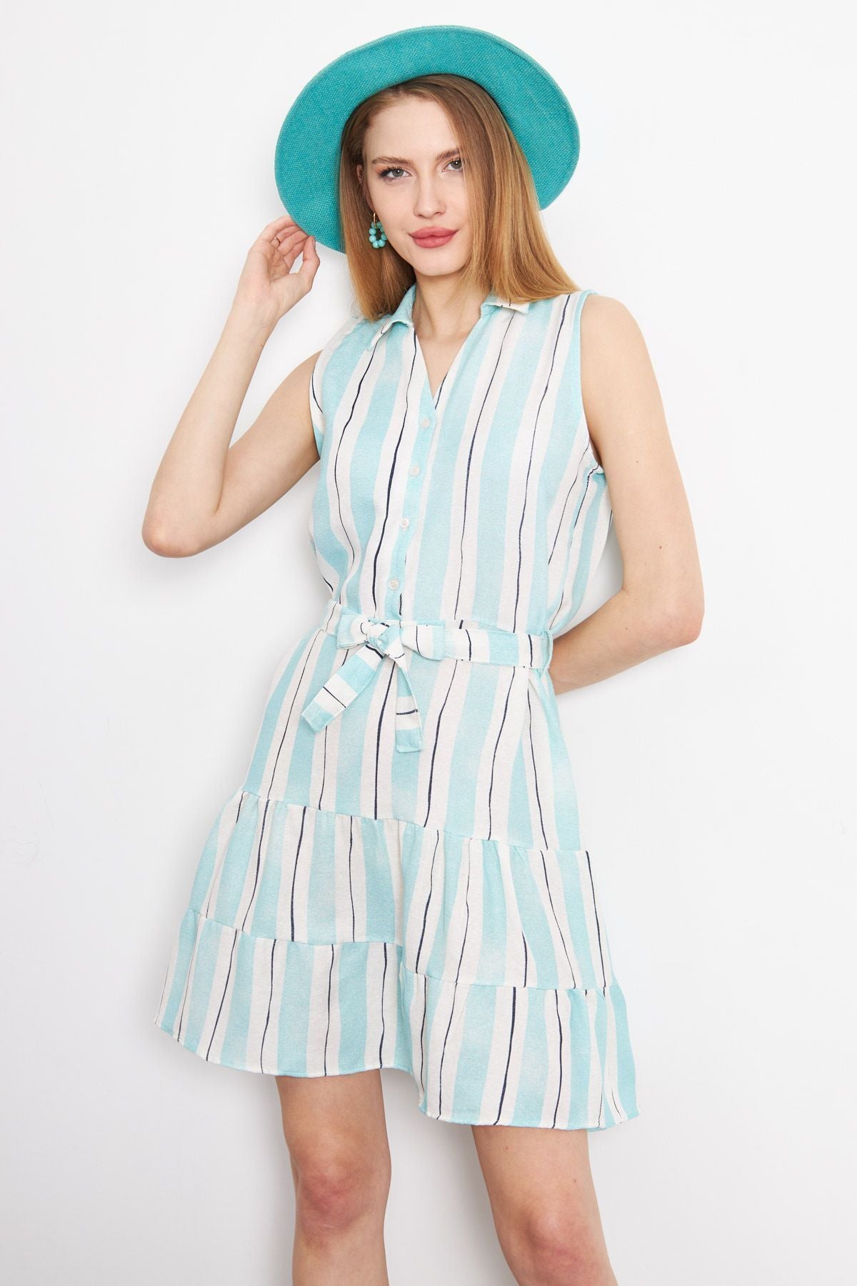 Woman Mint front buttoned waist arched arched sleeveless dress ARM-24Y001066