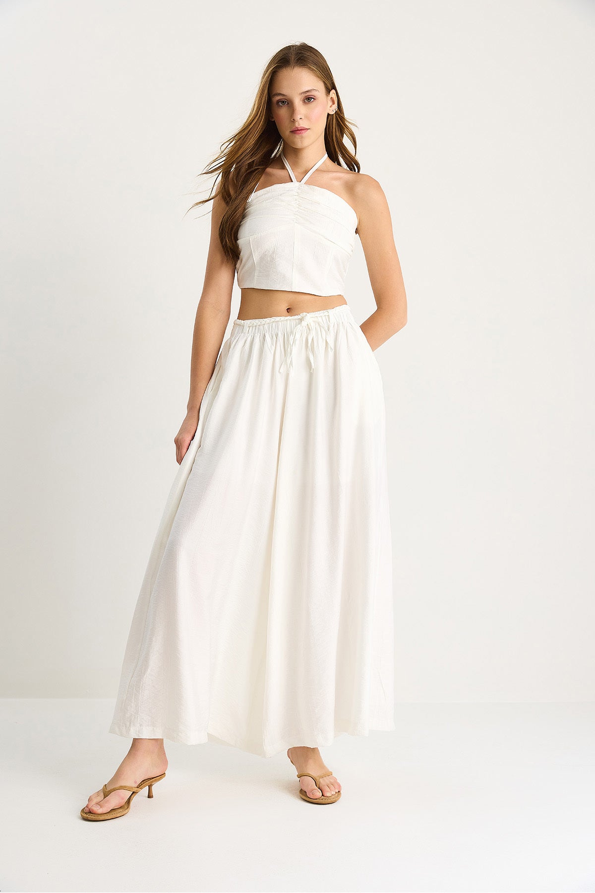 Women's Backless Detailed Halter Neck Blouse Skirt Trousers Suit 5007 60283495