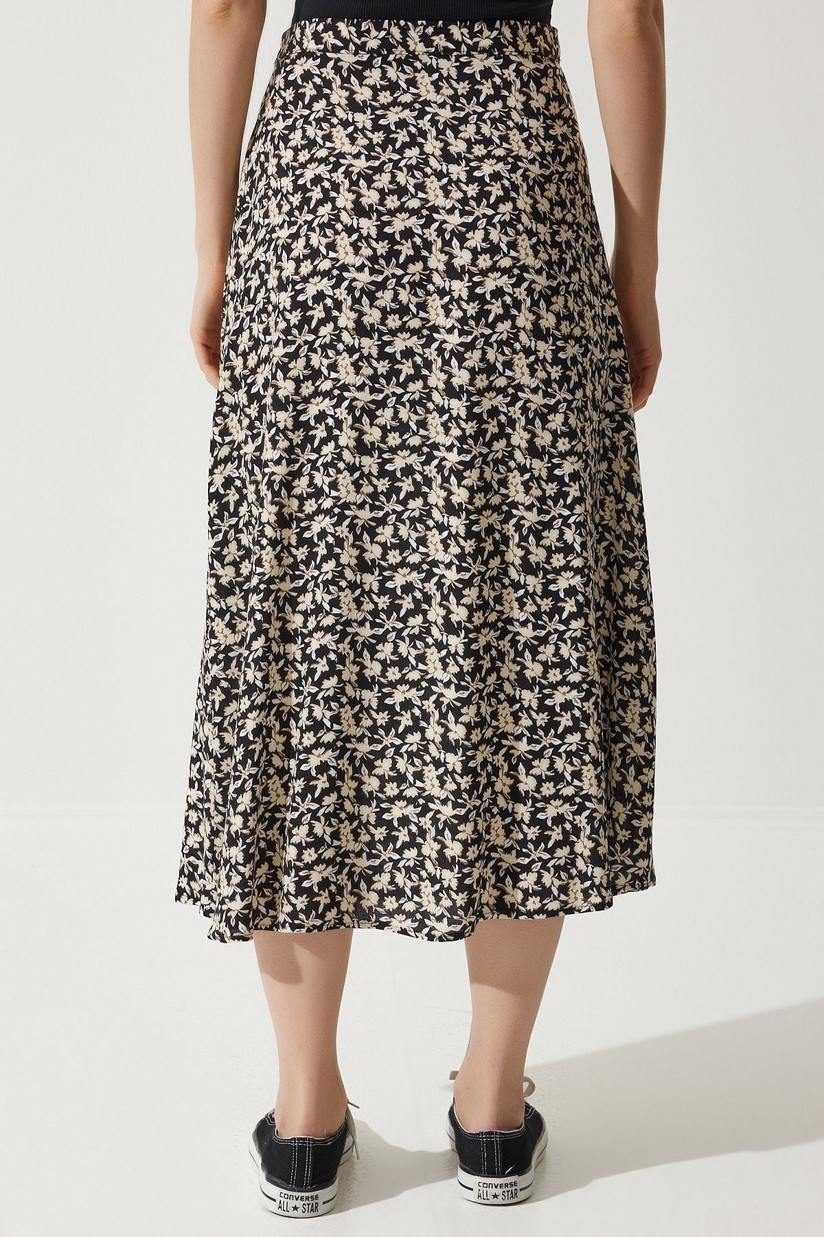 Female Black Beige Flower Swantry Summer Viscose Skirt MX00165