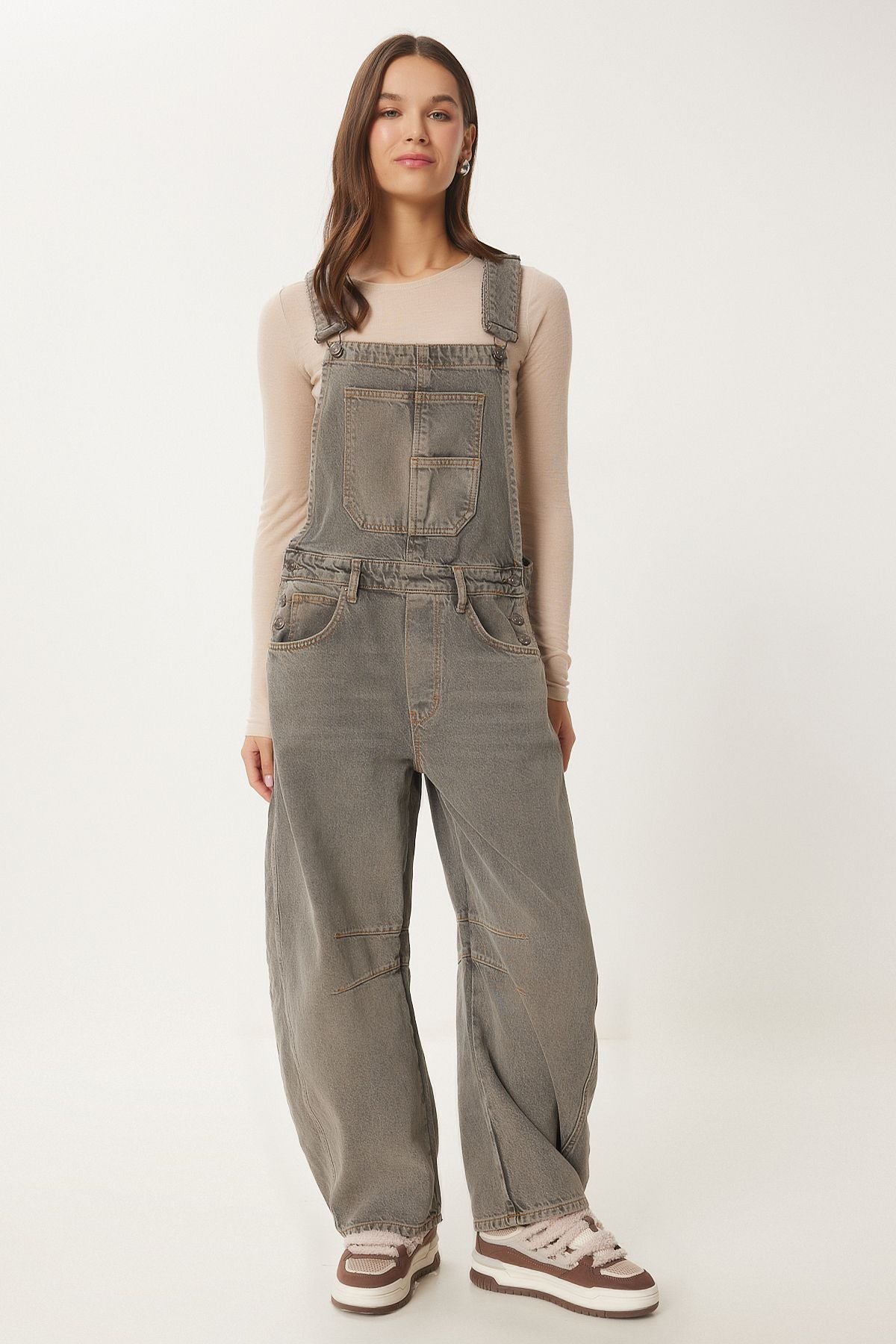 Women with plenty of gray pocket denim salopet RH00033