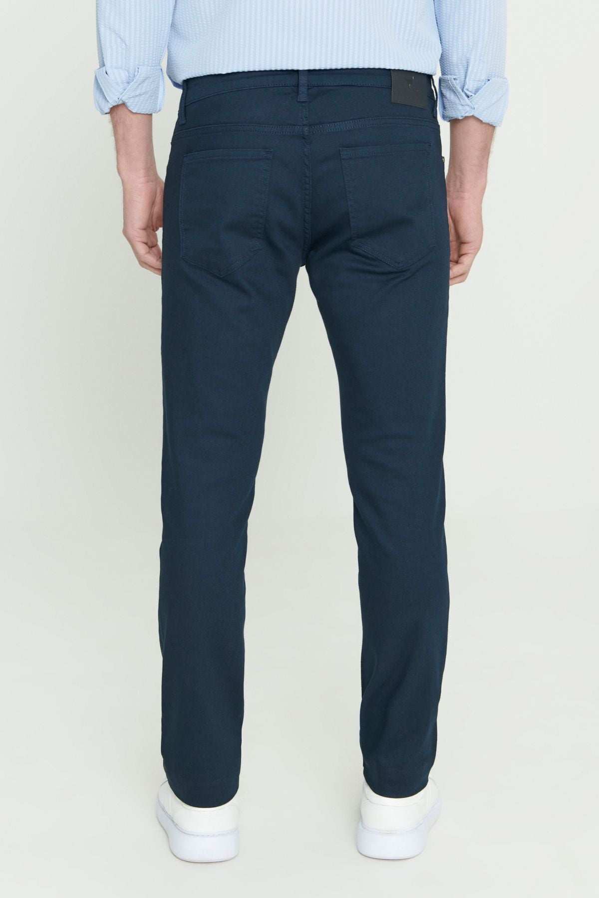 Men's navy blue 360 degrees stretching in all directions slim fit narrow cut diagonal flexible patterned pants