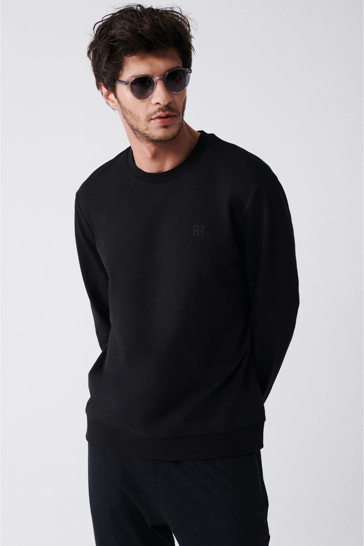 Men's black bike collar cotton cotton 2 -hot -free sweatshirt E001200