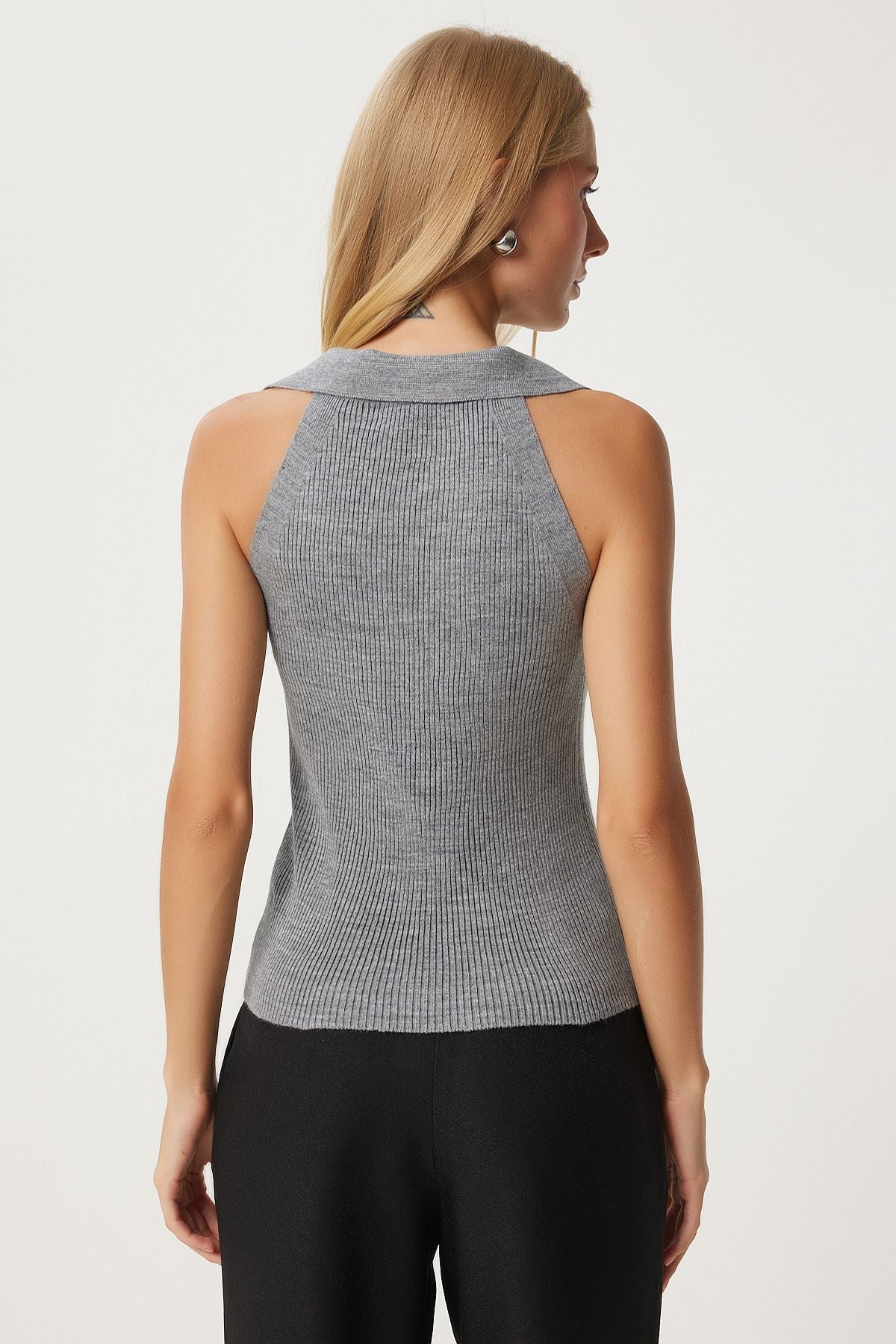 Women's Gray Polo Yaka Varriko Vest FN03302