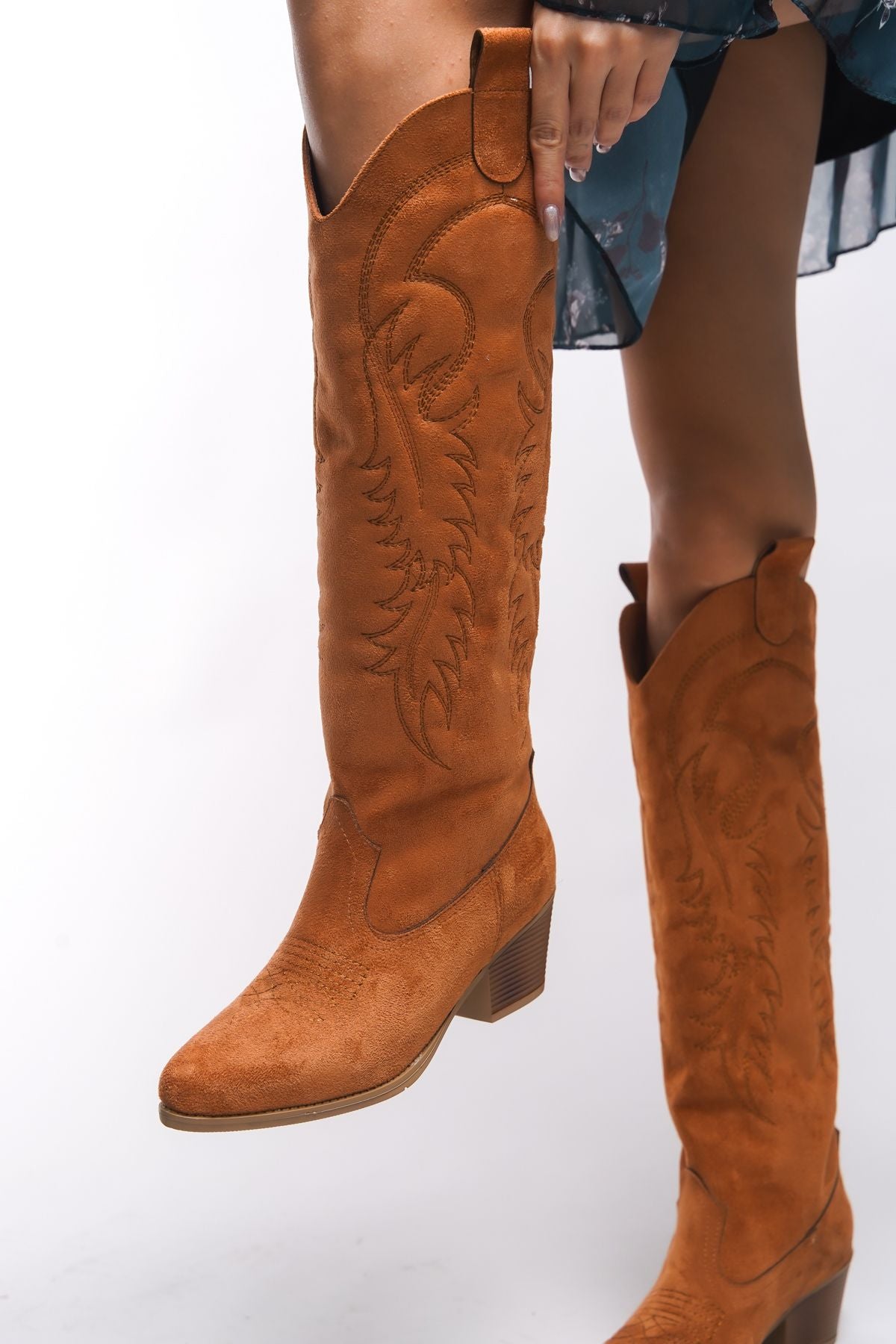 Zreidira Woman Embroidery Western Boots 001290 Taba Suede