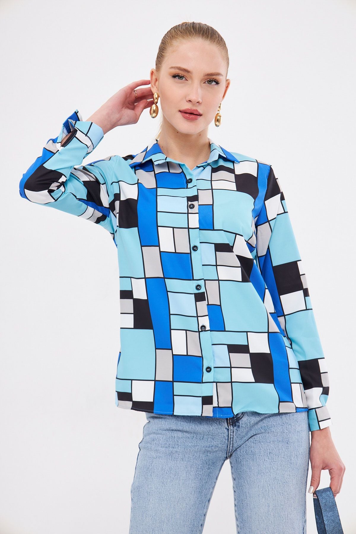 Women's Saks Patterned Long Sleeve Shirt ARM-25K001040