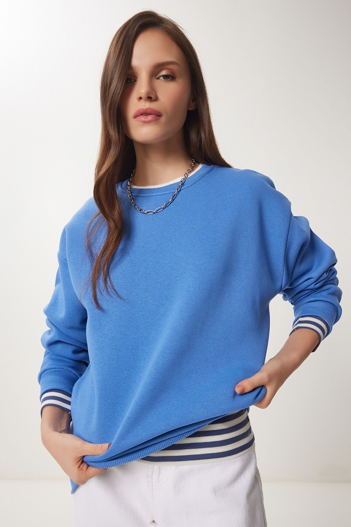 Woman Sky Blue Blue Basic Sweatshirt OW00001