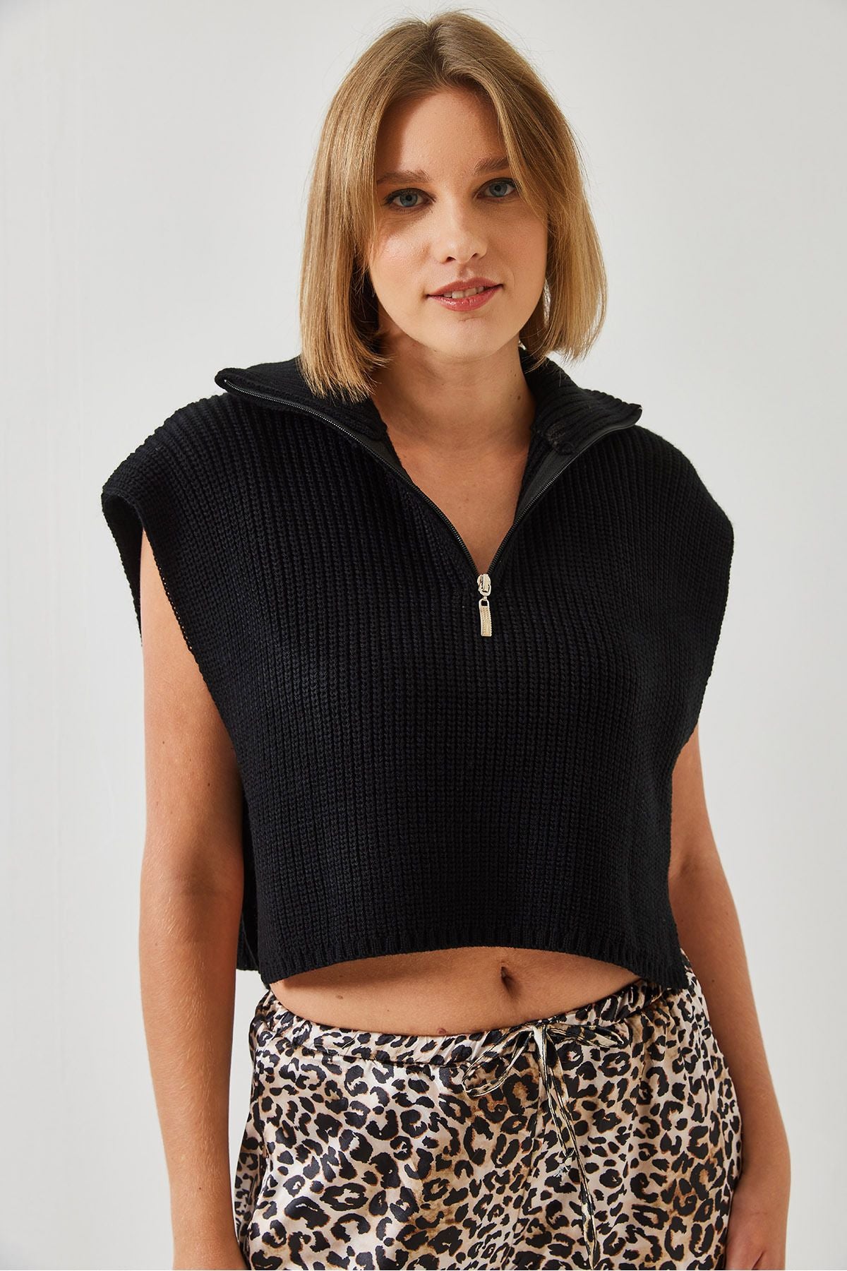 Women Zippered Knitwear Süveter 60261018