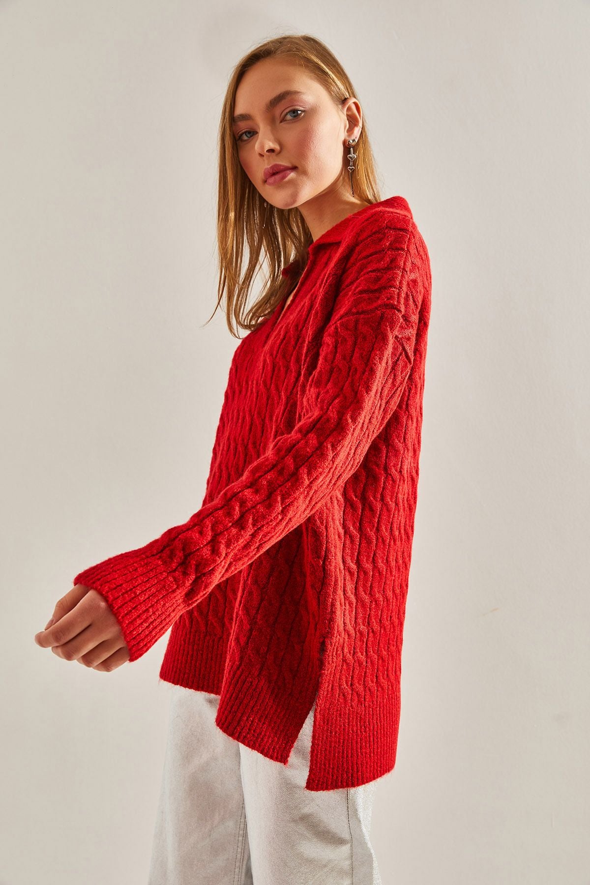 WOMEN V -neck patterned knitwear sweater