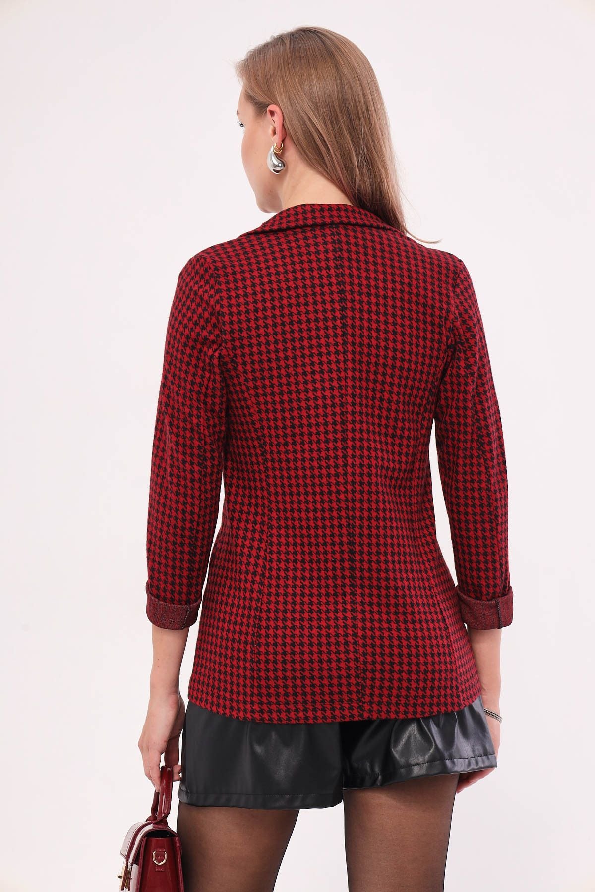 Female Bordeaux Kazswood Pattern Single button jacket ARM-20K001121