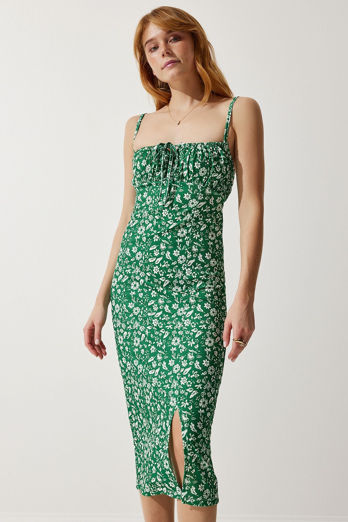 Woman Live Green Flower Sweting Summer Knitting Dress CI00029