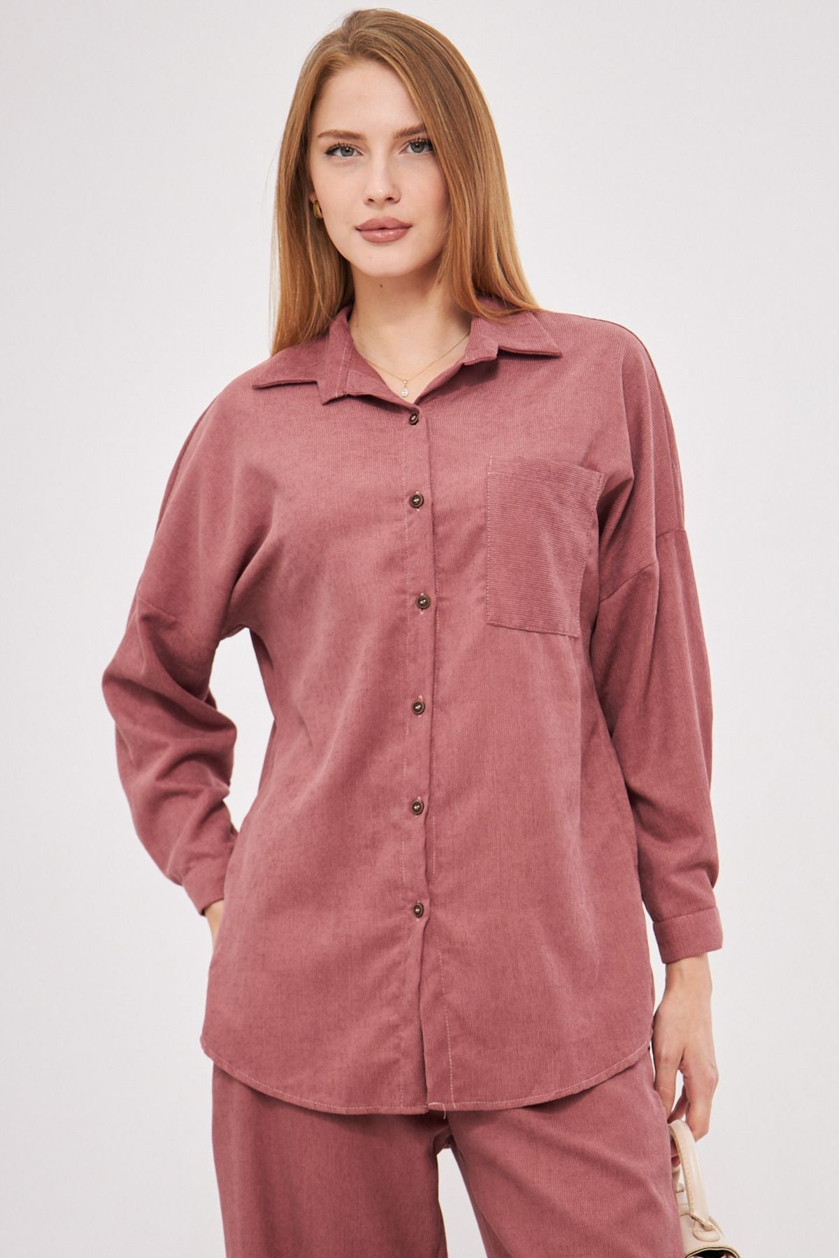 Female Rose Dry Pocket Oversize Fine Wick Velvet Shirt ARM-24K001076
