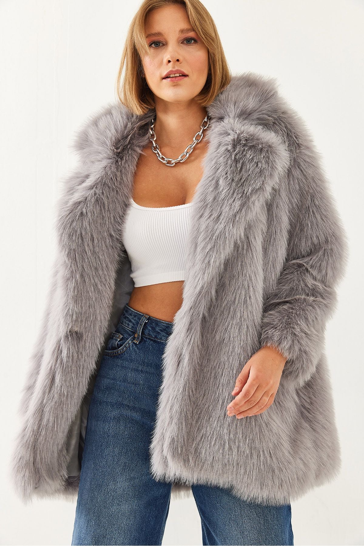 Women's Premium Artificial Long Fur Jacket 2461 60251923