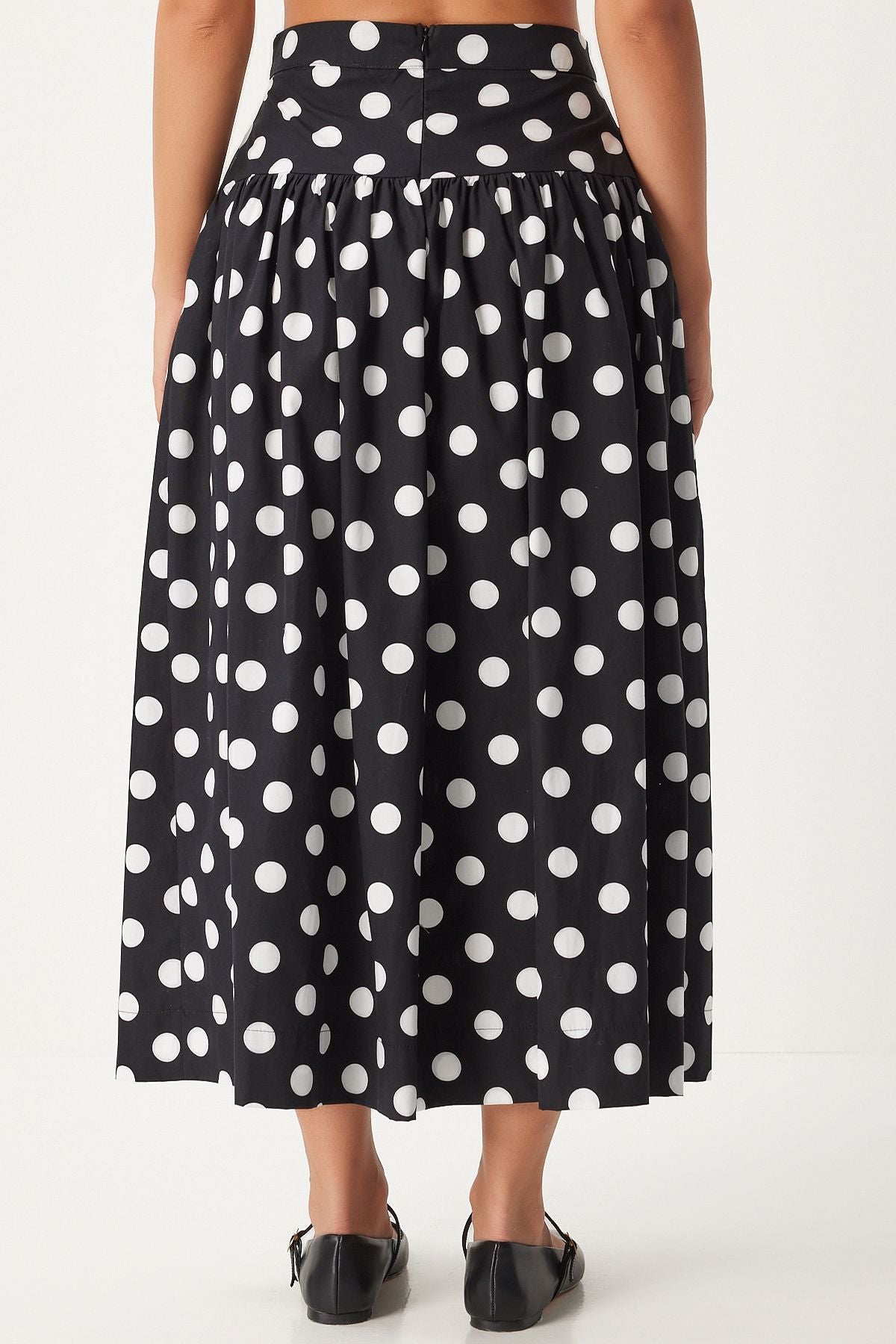 Women's black polka dot summer poplin skirt wf00078