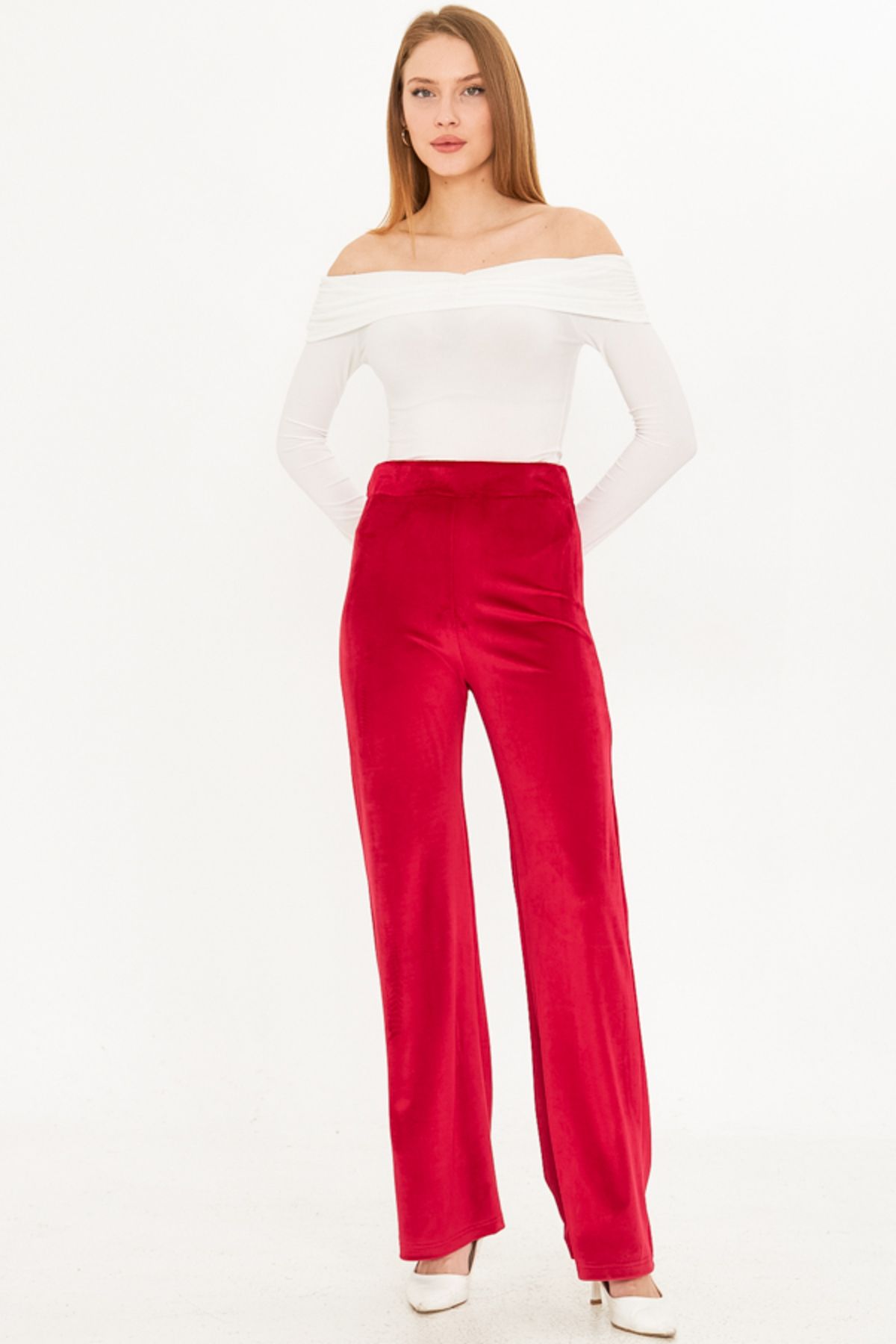 Woman Red Waist Tire Velvet Pants Arm-25k001091