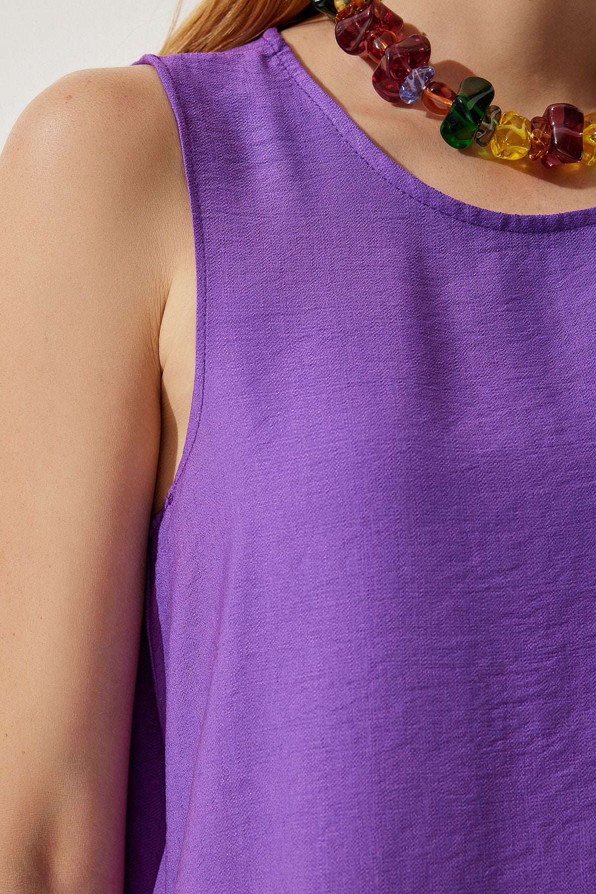 Woman purple sleeveless linen viscose bell dress jh00005
