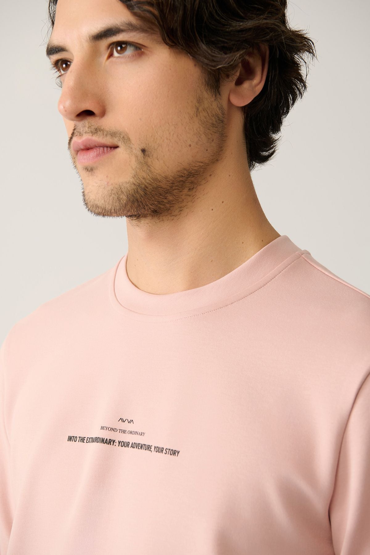 Men's Light Pink Bike collar Interlok Printed Sweatshirt A41y1246