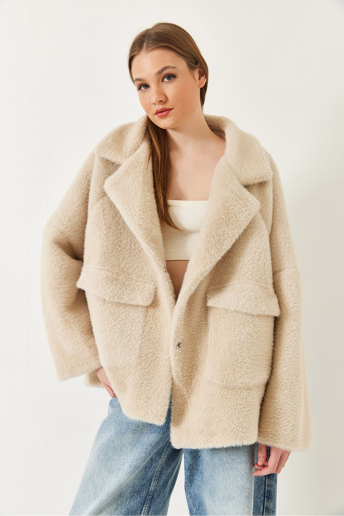 Female Double Pocket Plush Coat 1611 60261097