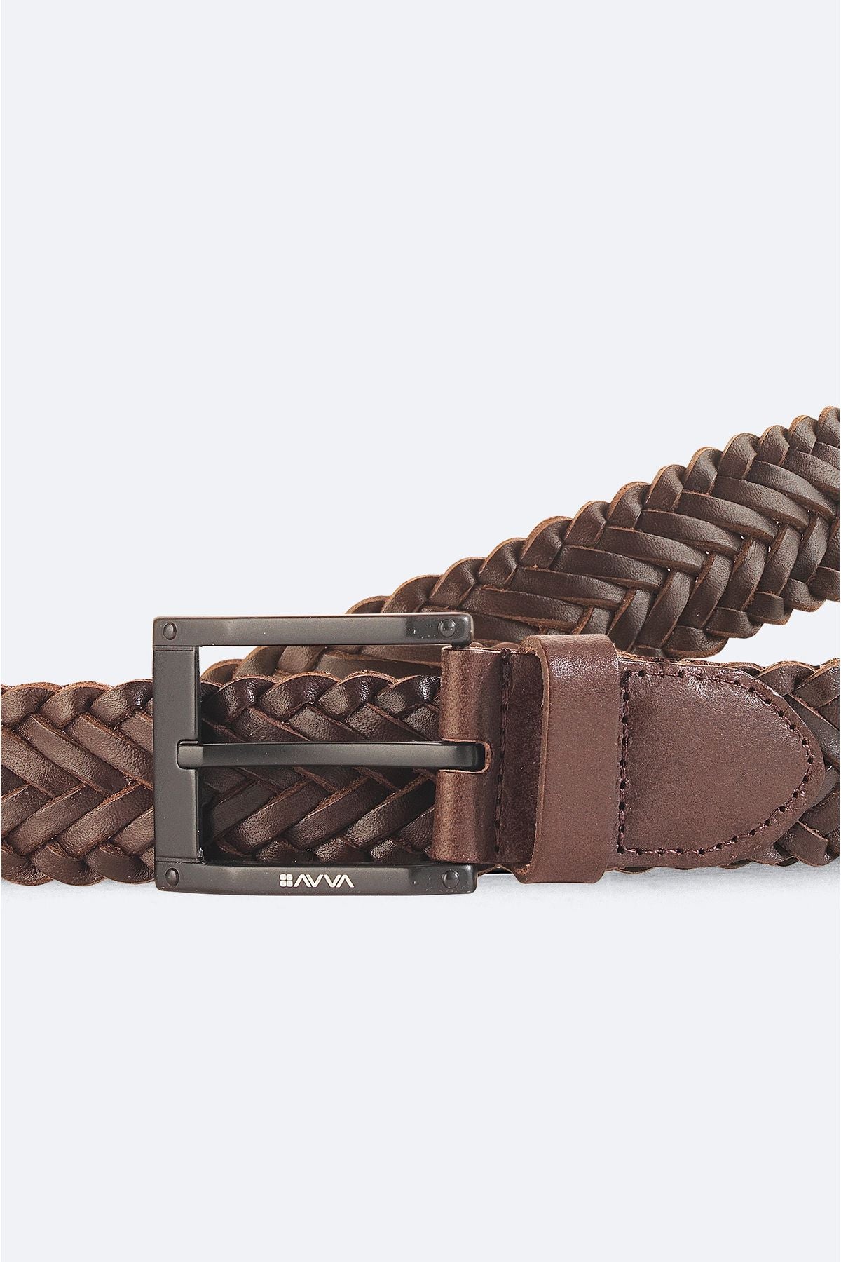 Men's Brown 100 %Leather Knitting Belt A41y9322