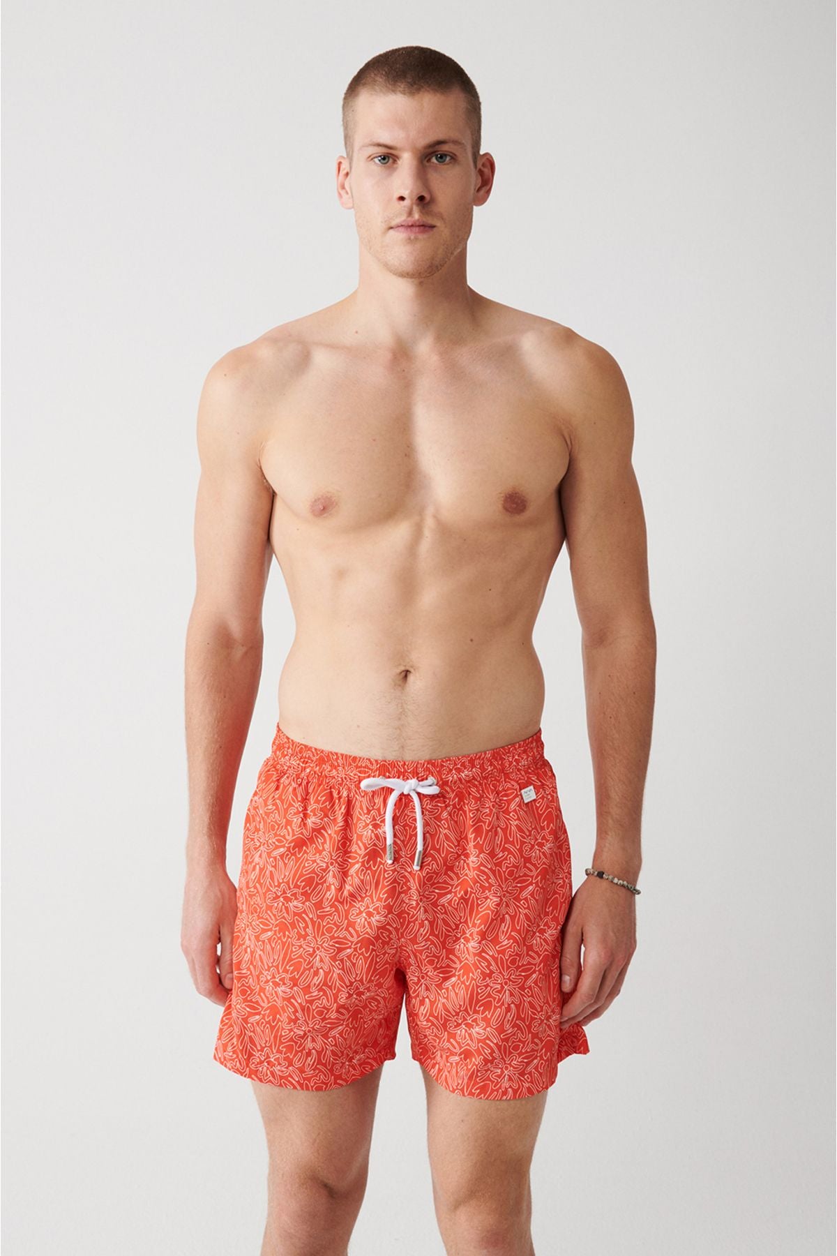 Orange fast -drying Flower Printed Standard Special Boxed Comfort Fit Mayo Sea Short