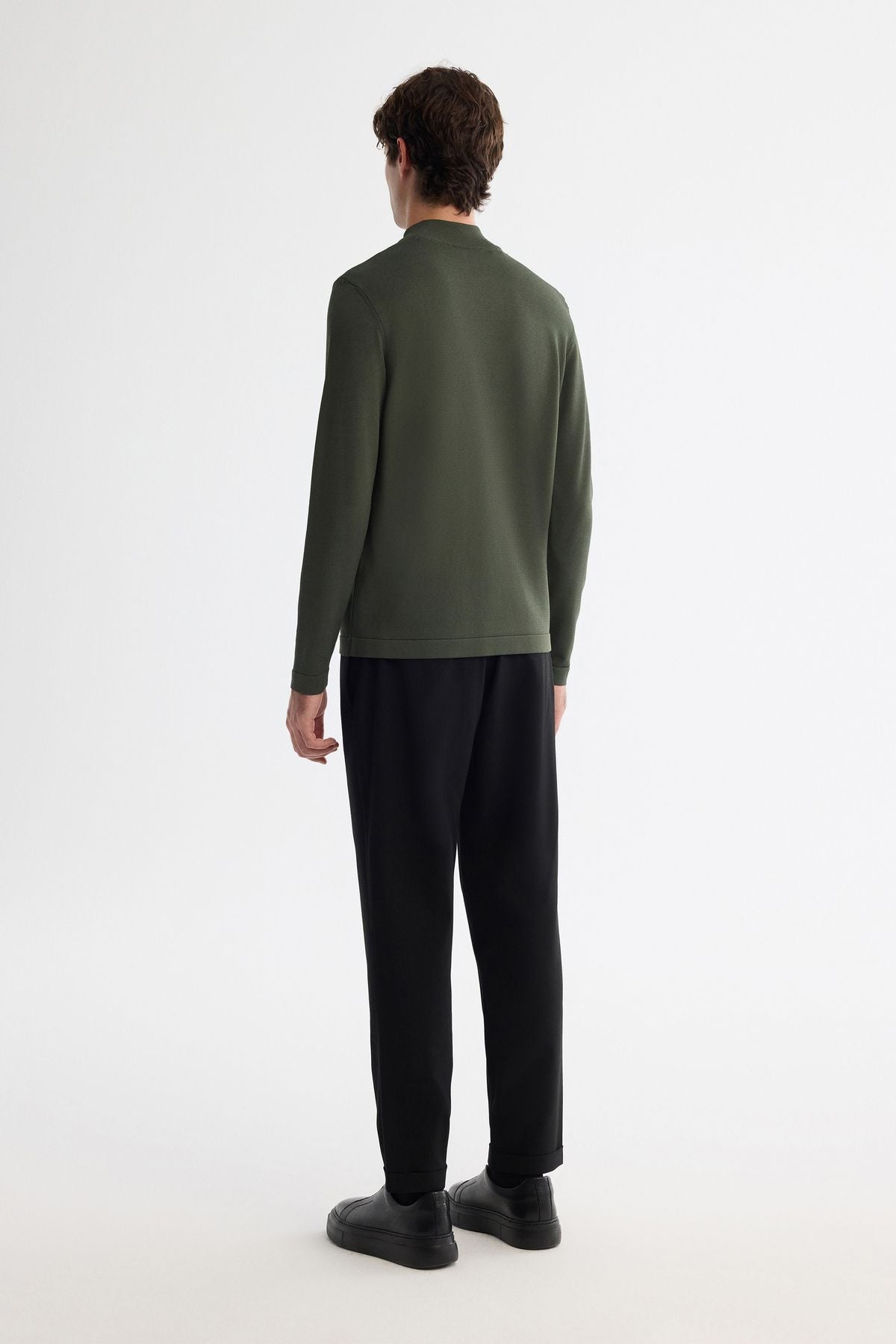 Male Khaki Half Fisherman Neck Rayon Triko Sweater A42y5100