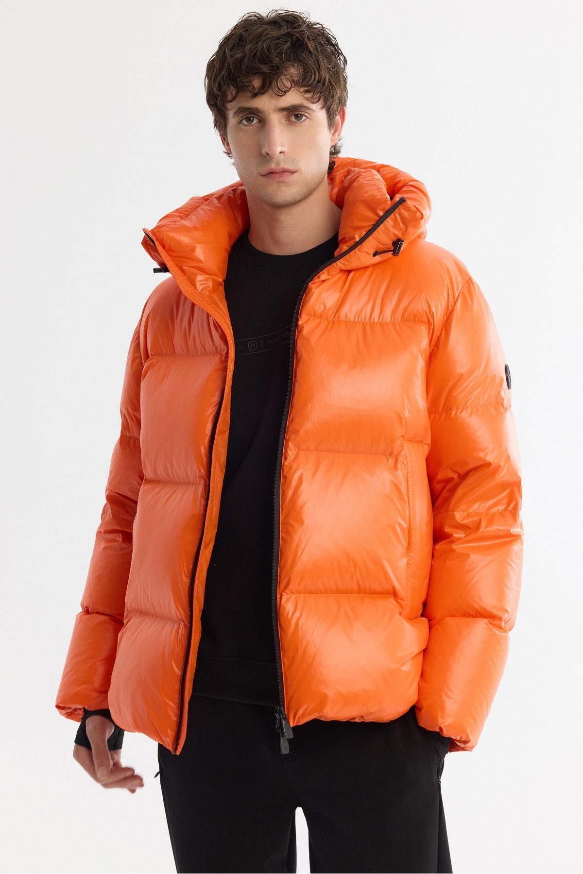 Men's orange hooded goose feather water repulsive windproof -20 degrees resistant swelling coat A42y6182