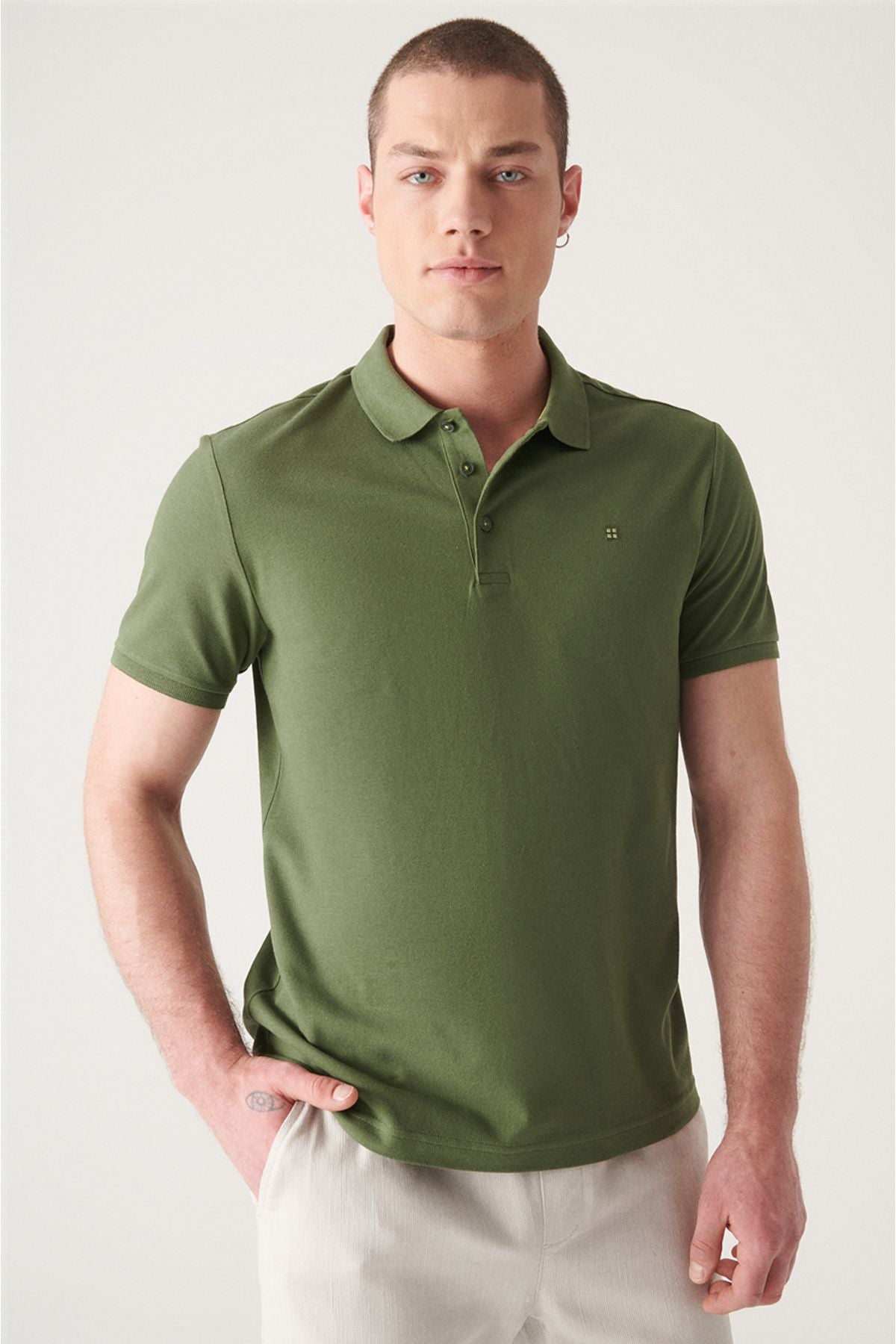 Male Khaki 100 %Cotton Cool Polo Yaka T-Shirt E001004