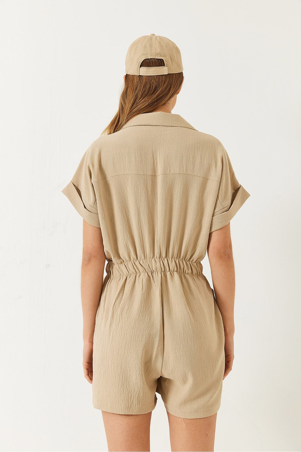 Women's Waist Tulum with Short Sleeve Short Shorted Short