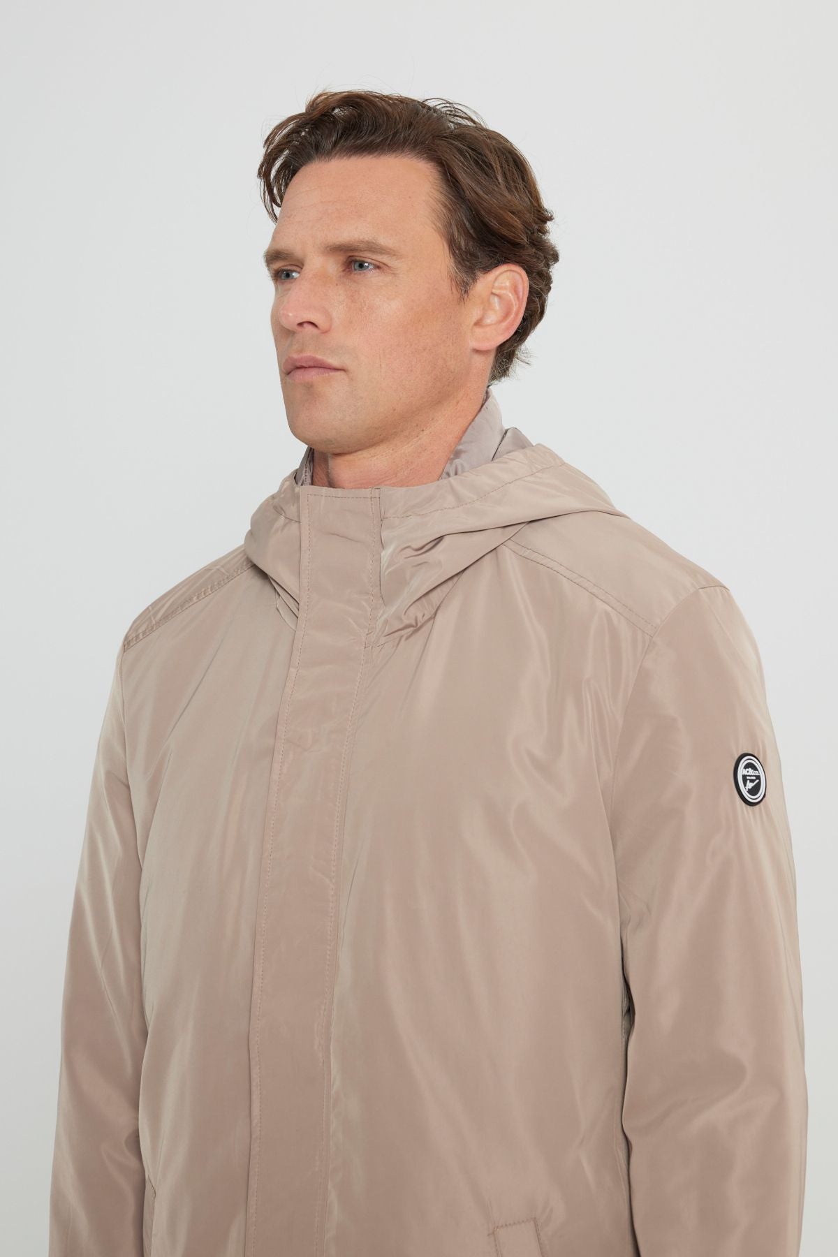 Men's mink standard fit normal cut windproof hooded upright collar coat trench coat