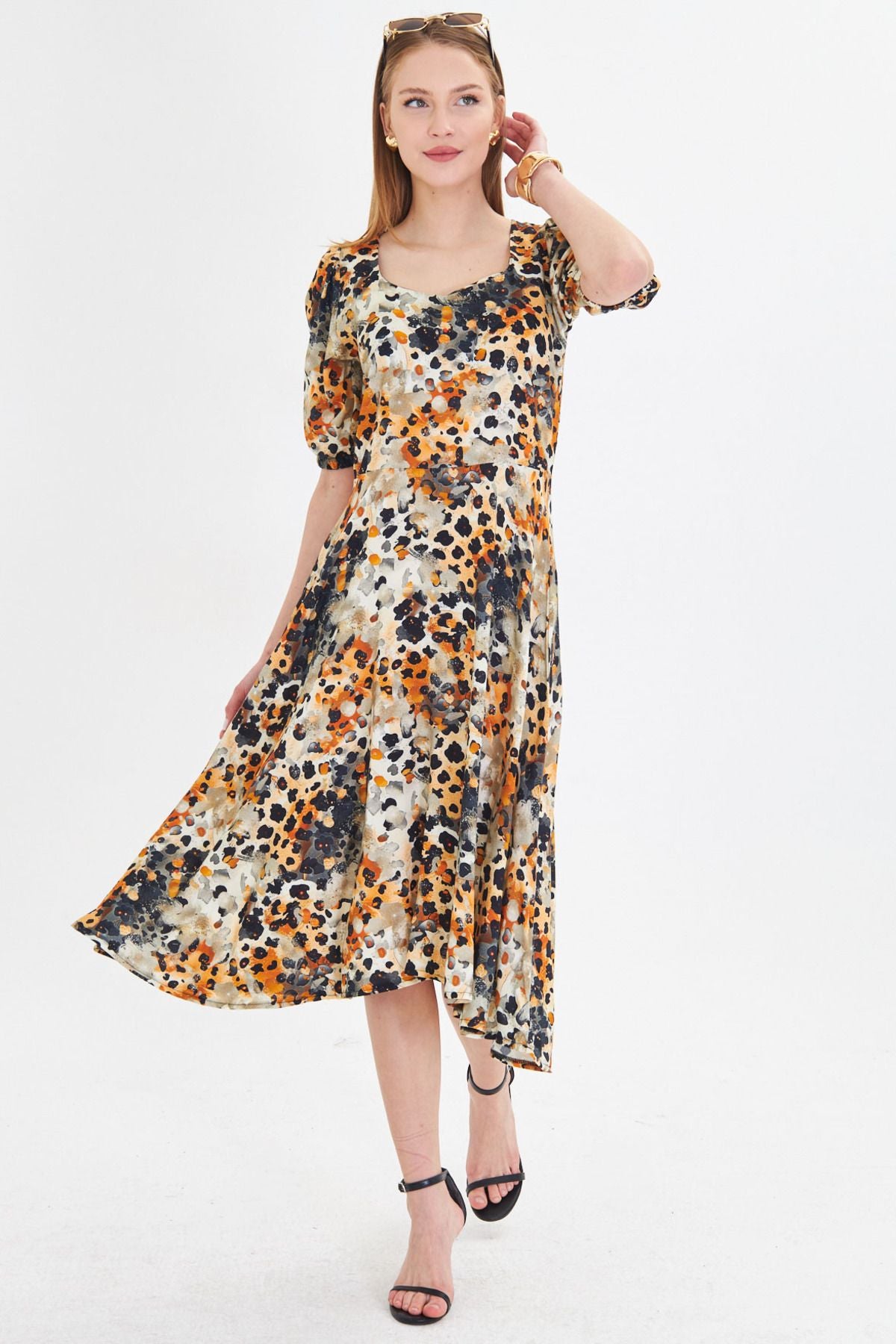 Women's Orange U collar arms with rubber midi height height dress ARM-25Y001004