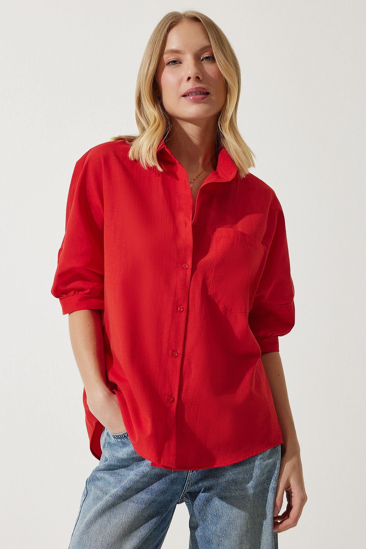 Woman Red Balloon Sleeze Poplin Shirt DD01308