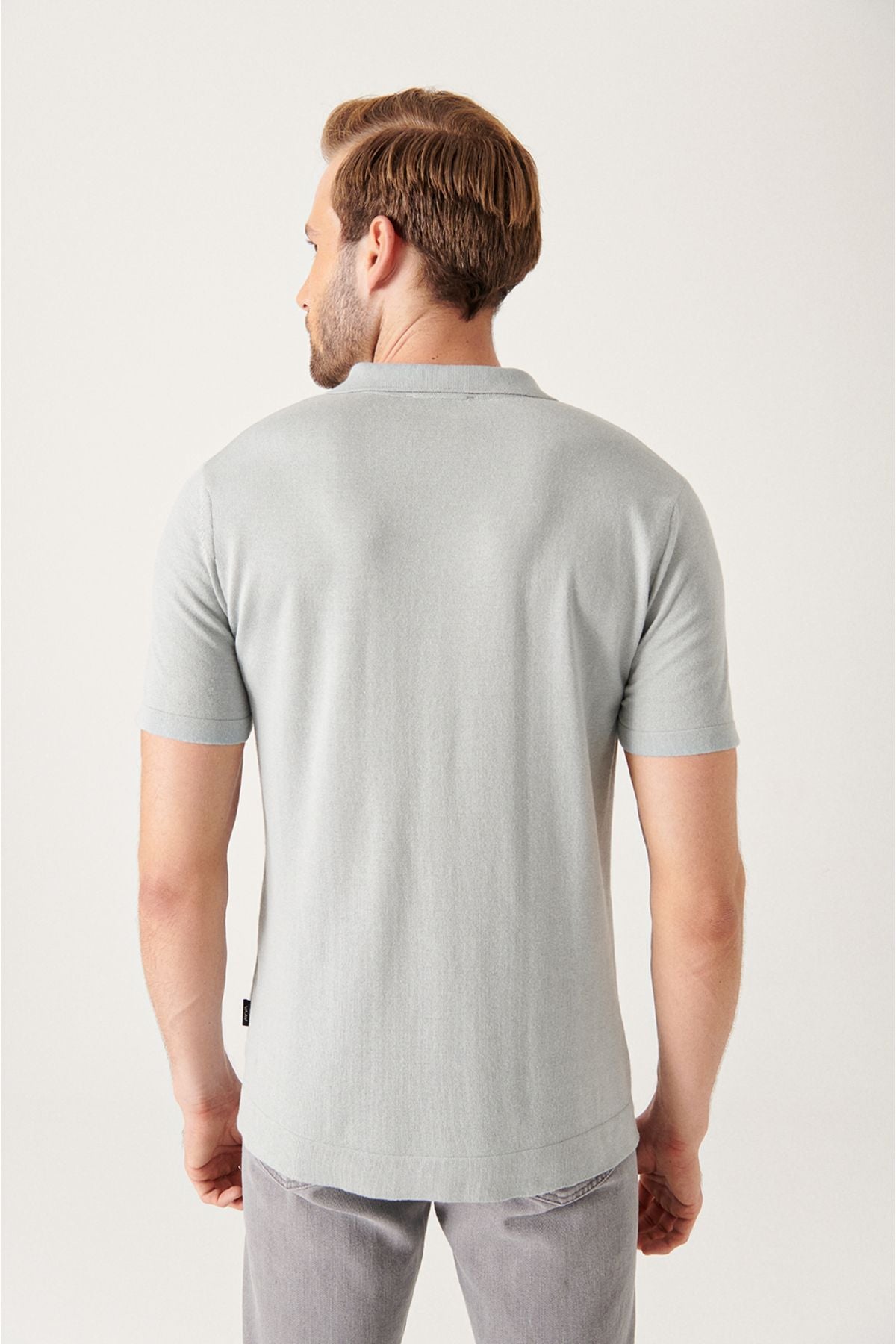 Men's Gray Cuba Cuba Yaka button knitwear T-shirt B005008