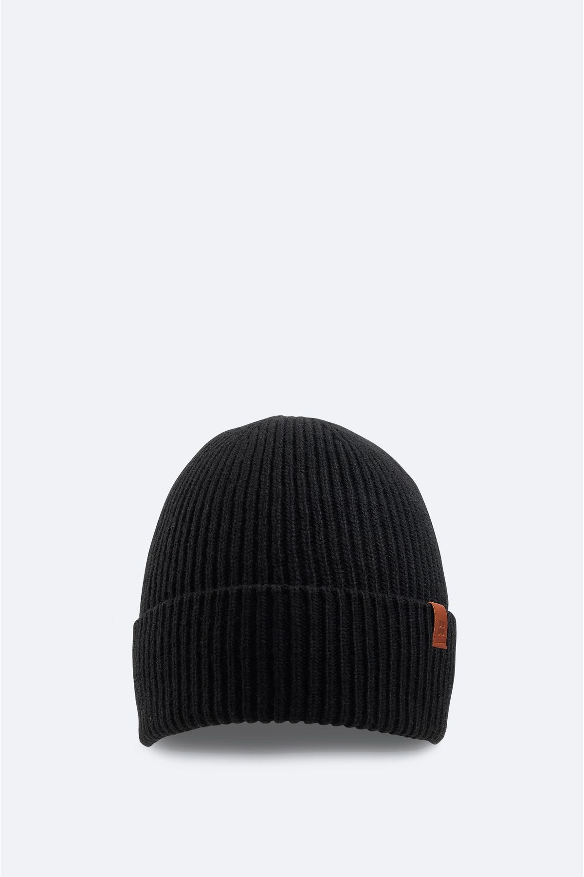 Men's black woolen looged beanie beanie B009200