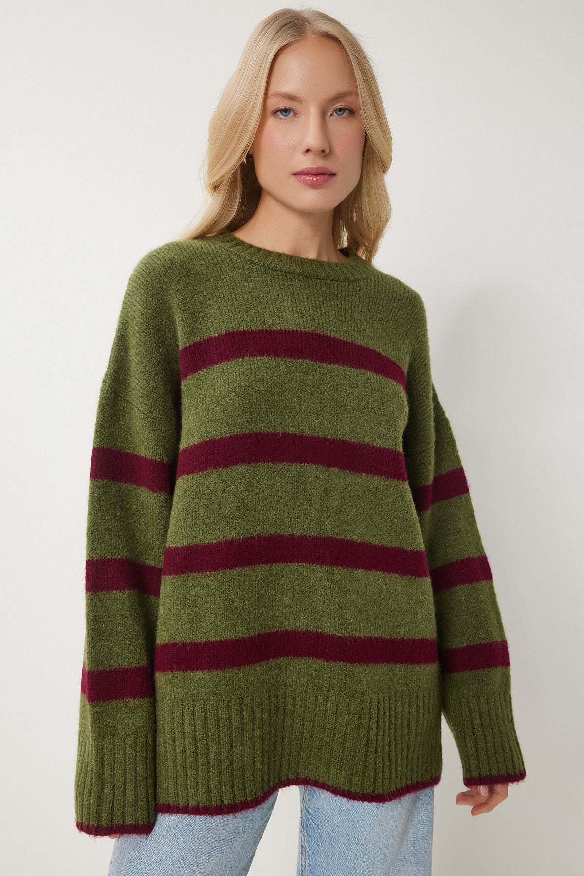 Female Green Bordeaux Bike Neckline Triko Sweater PF00107