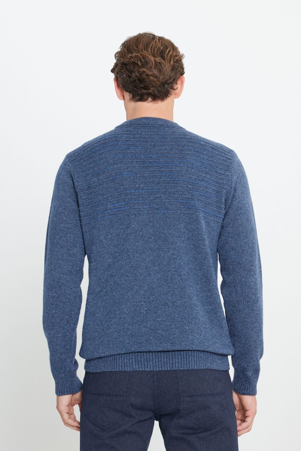 Men's aviator Blue-Petrol Wool Standard Fit Normal Cut Half Fisherman Yaka Knitwear Kazakh