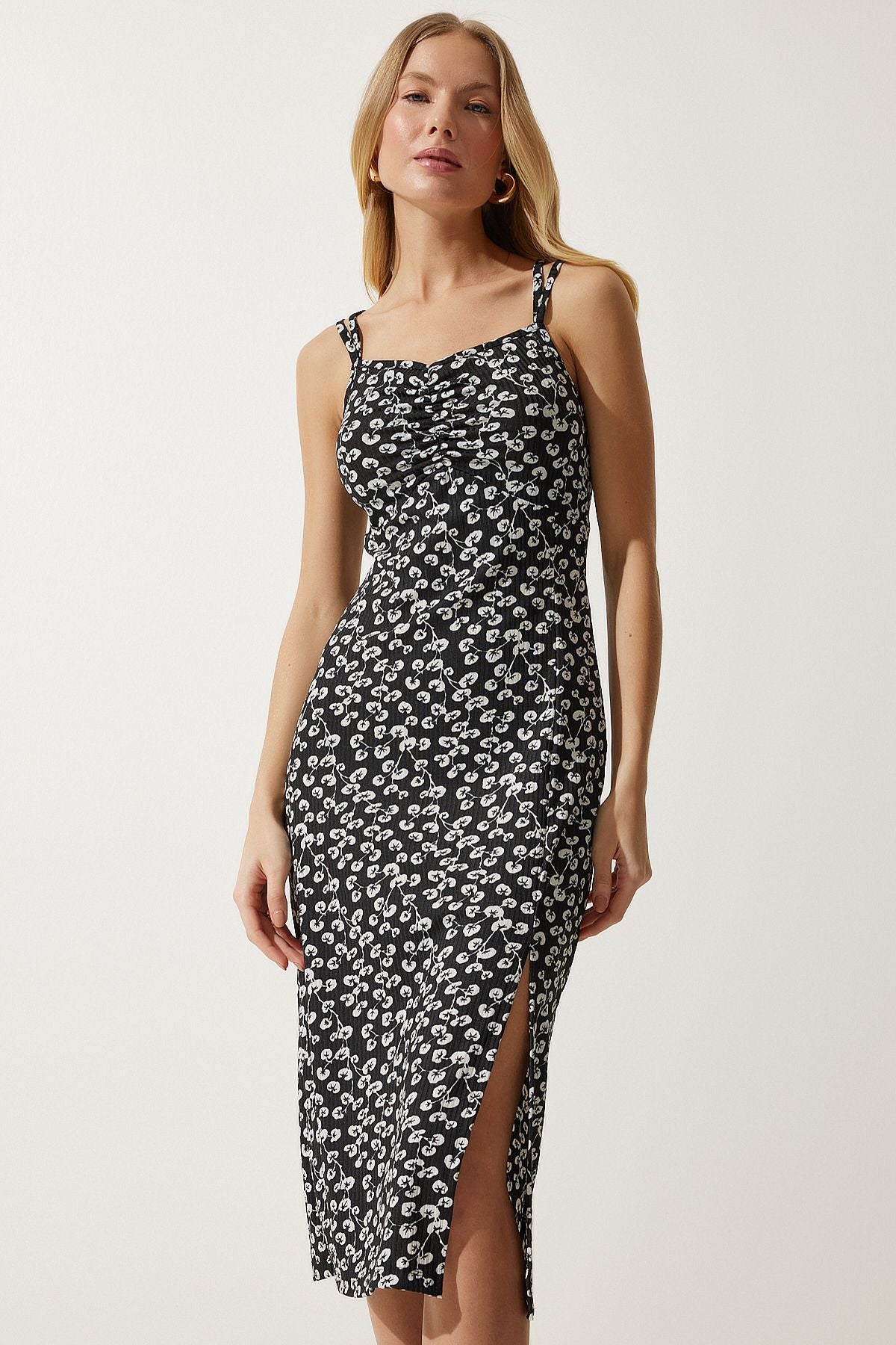 Woman Black White Double Hanger Patterned Knitting Dress MC00262