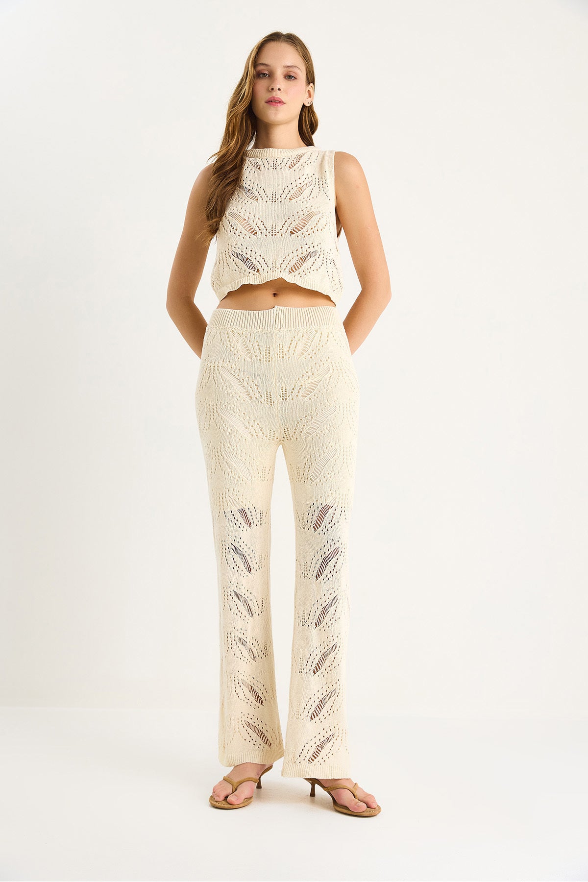 Women's Zigzag Patterned Crop Blouse High Waist Loose Pants Bottom-Top Set 20258011