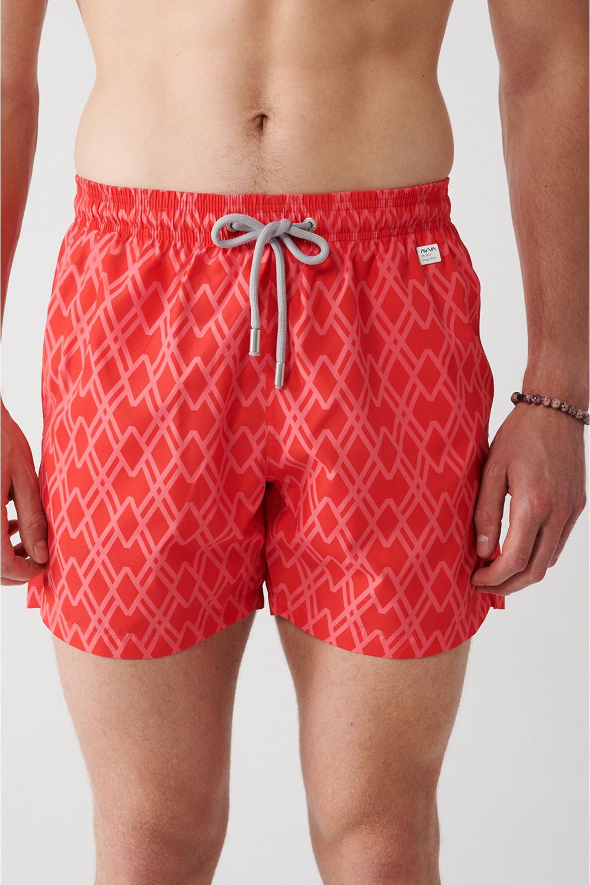 Red fast -drying Geometric Printed Standard Special Boxed Comfort Fit Mayo Sea Short