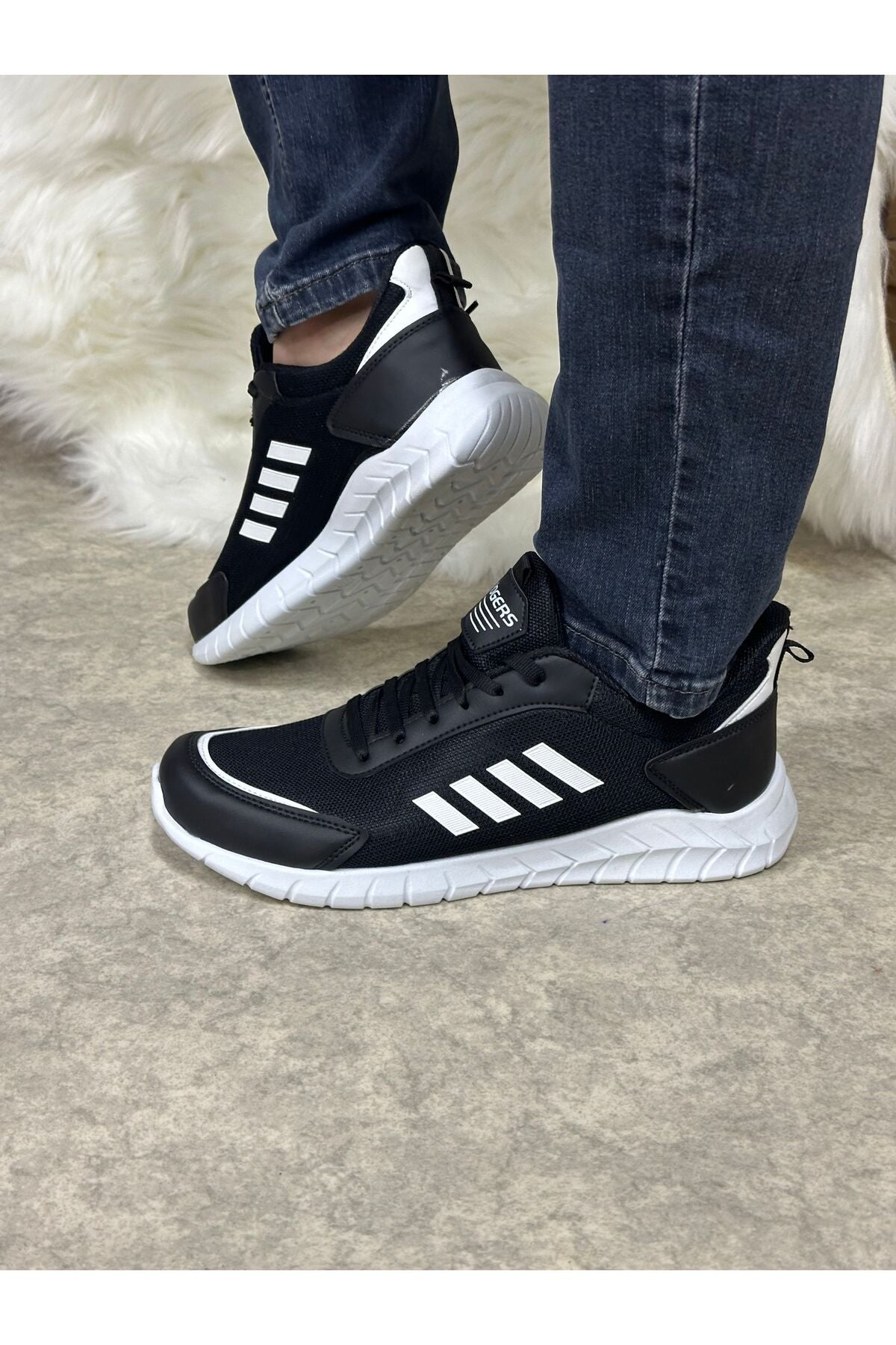 Daily Men's Black and White Steaker Lacıklı Lacıklı Casual Walking Sport Shoes 1453