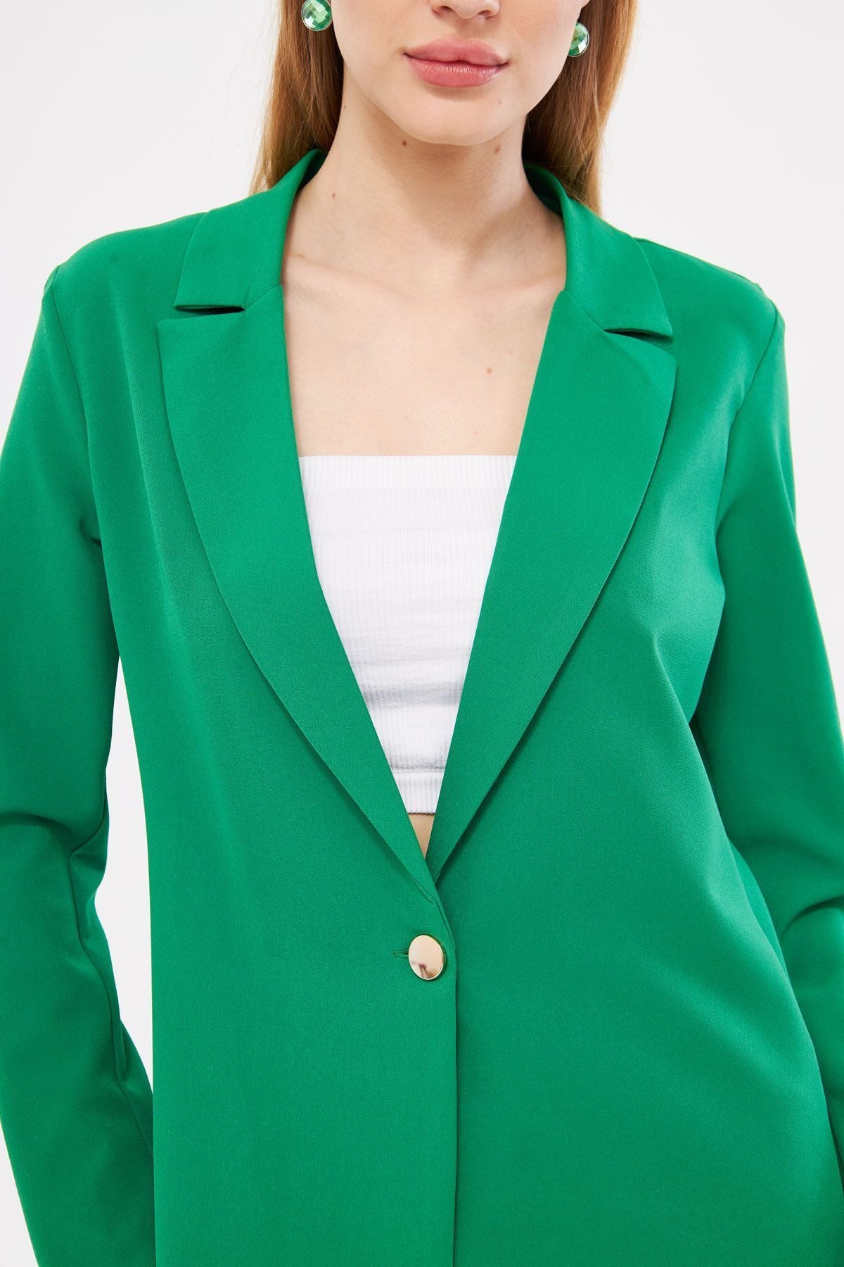 Woman Dark Green Single button Jacket ARM-23Y001047