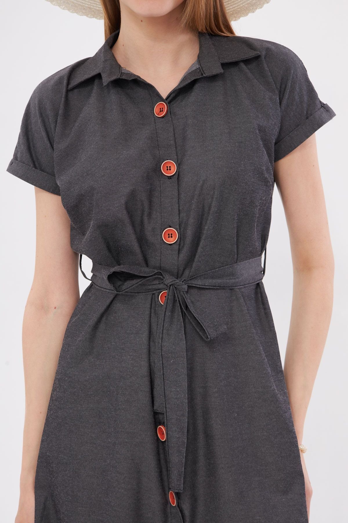 WOMEN'S ARRASİS WAST Belt Short Sleeve Shirt Dress ARM-19Y001068