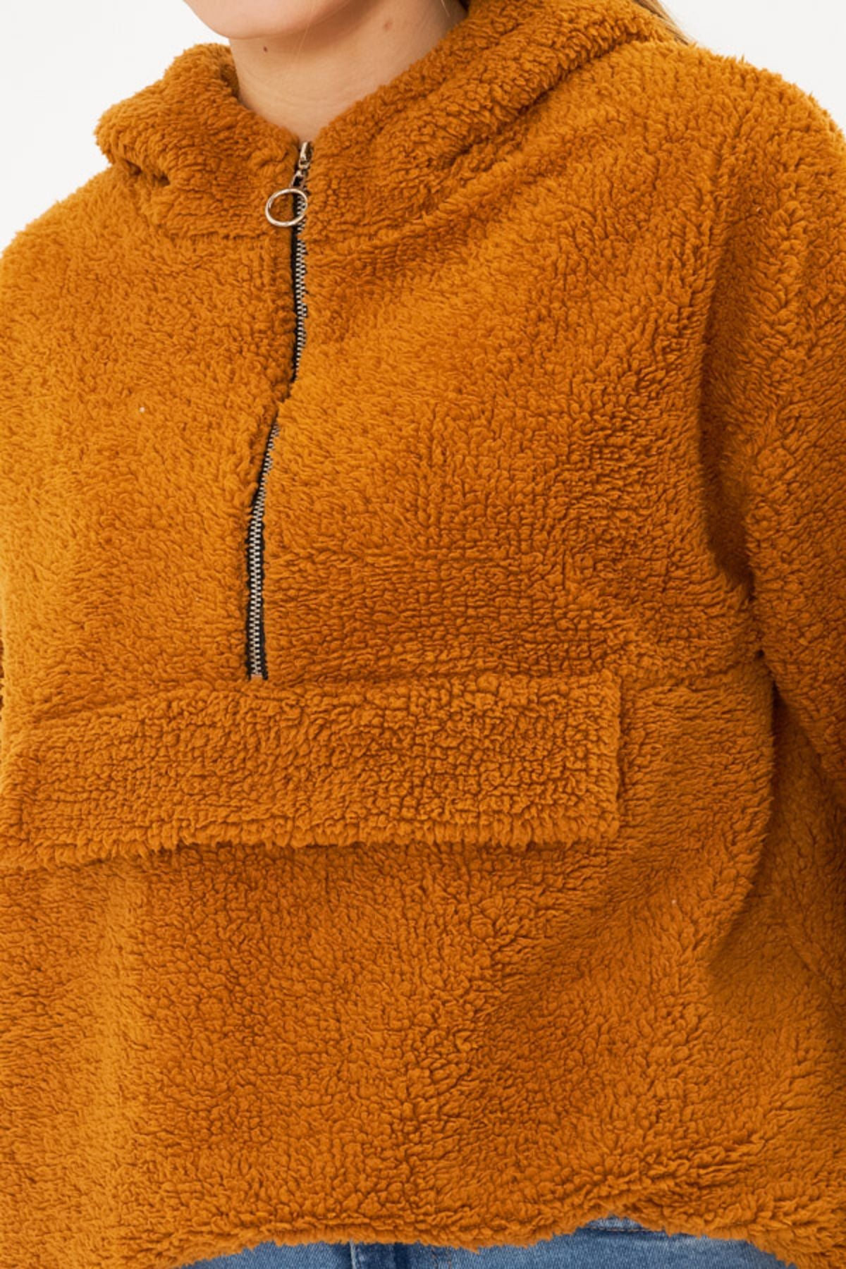 WOMEN CAMEL HOCONED POST PLUSH SWEATSHİRT ARM-25K001090
