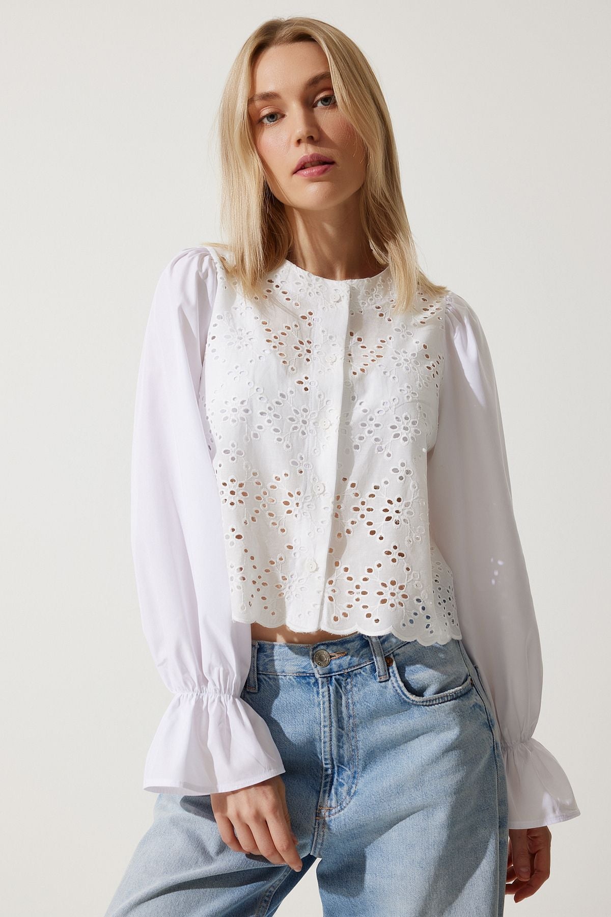 Woman White Volan Fista Poplin Shirt to00137